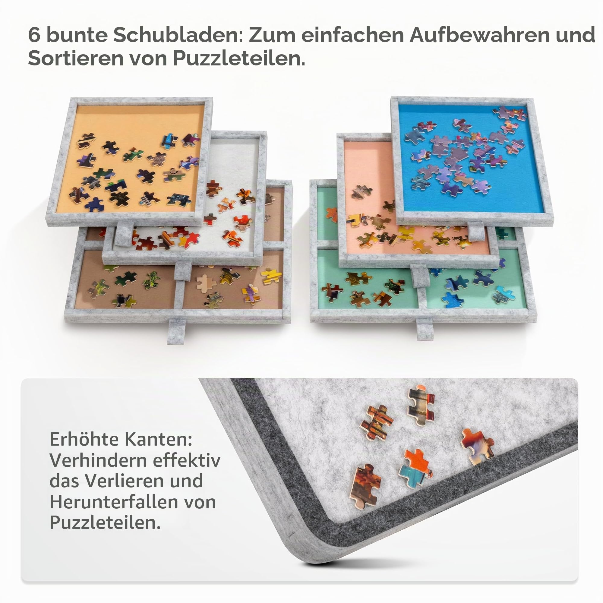 1500-teiliges kippbares Puzzlebrett mit 6 bunten Schubladen und Abdeckung, klappbarer Puzzletisch mit 3-Fach Verstellbarer integrierter Staffelei/Ständer, leichtes Spielbrett für Erwachsene