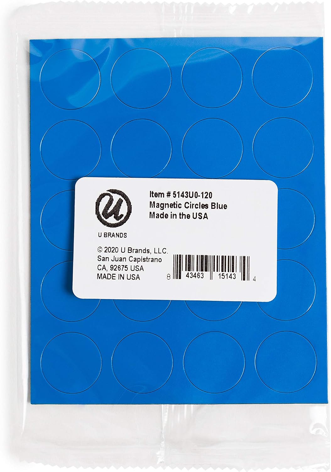 U Brands Blue Round Magnets, 0.75 Inch, 20 Count, Strong Small Circle Magnets for Whiteboards, Lockers, Refrigerators, Magnetic Boards, Classroom, Office, Crafts