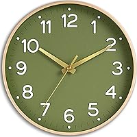 Roymnie 8 Inch Silent Non-Ticking Wall Clock Green Gold - Modern Battery Operated Analog Clock for Kitchen Office Bedroom
