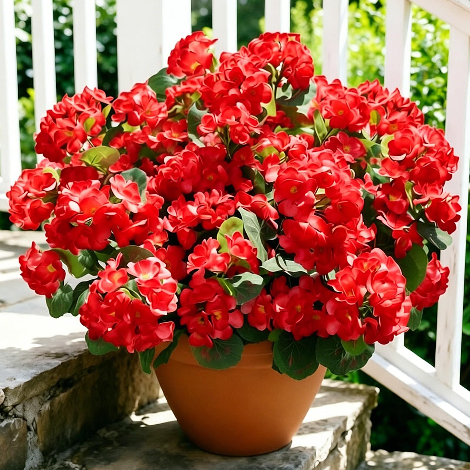 DOUBFIVSY 8 Pcs Artificial Geranium Flowers for Outdoors, Silk Fake Geranium UV Resistant Realistic Faux Plants for Front Door Garden Porch Planter Patio Balcony Indoor Home Christmas Decor (Red)