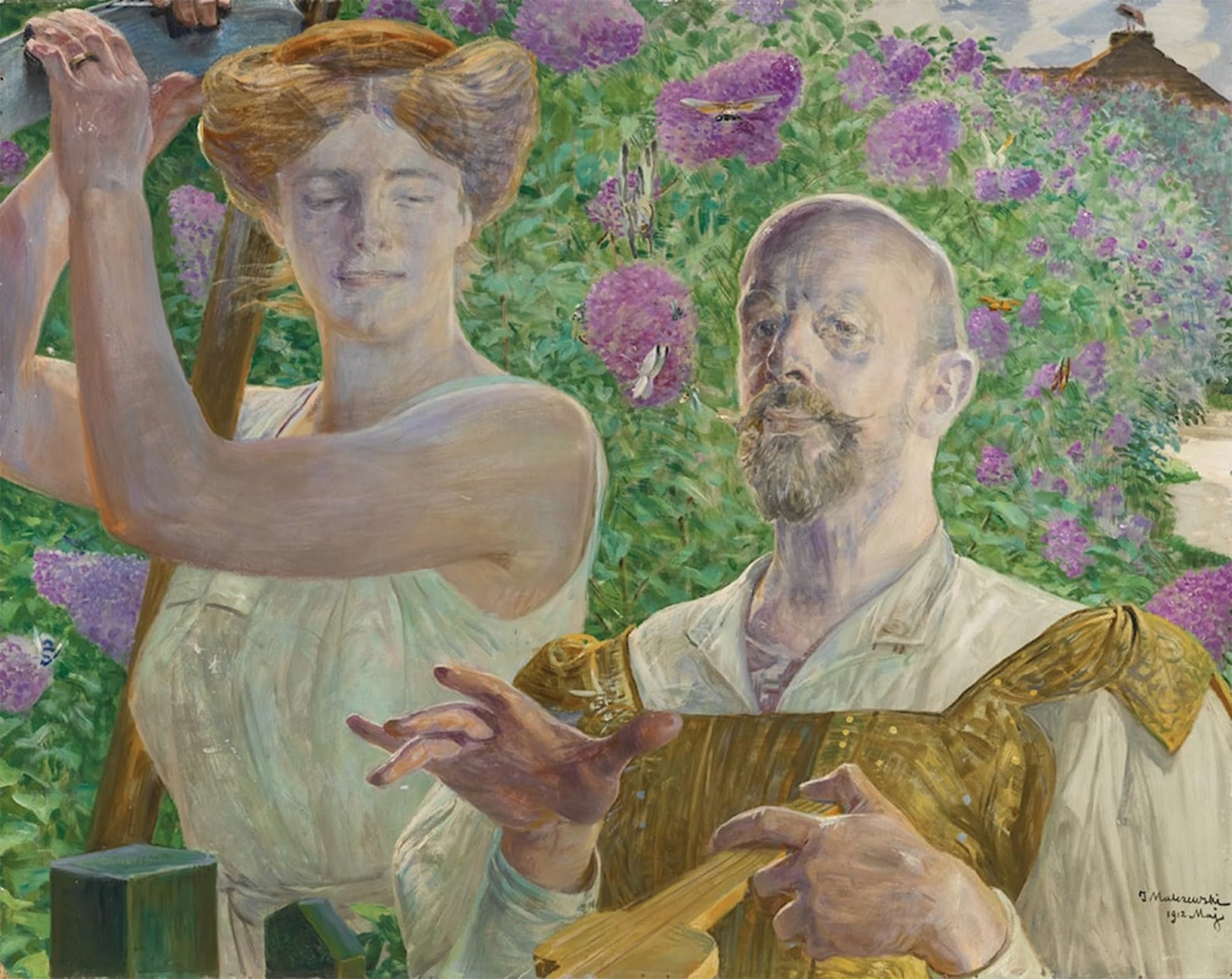 ARTXLXXBN Famous Painting Art Wall Decor Abstract Art Picture Self-portrait with Muse and Buddleia by Jacek Malczewski Animal Pictures for Home Decor 60x90cm
