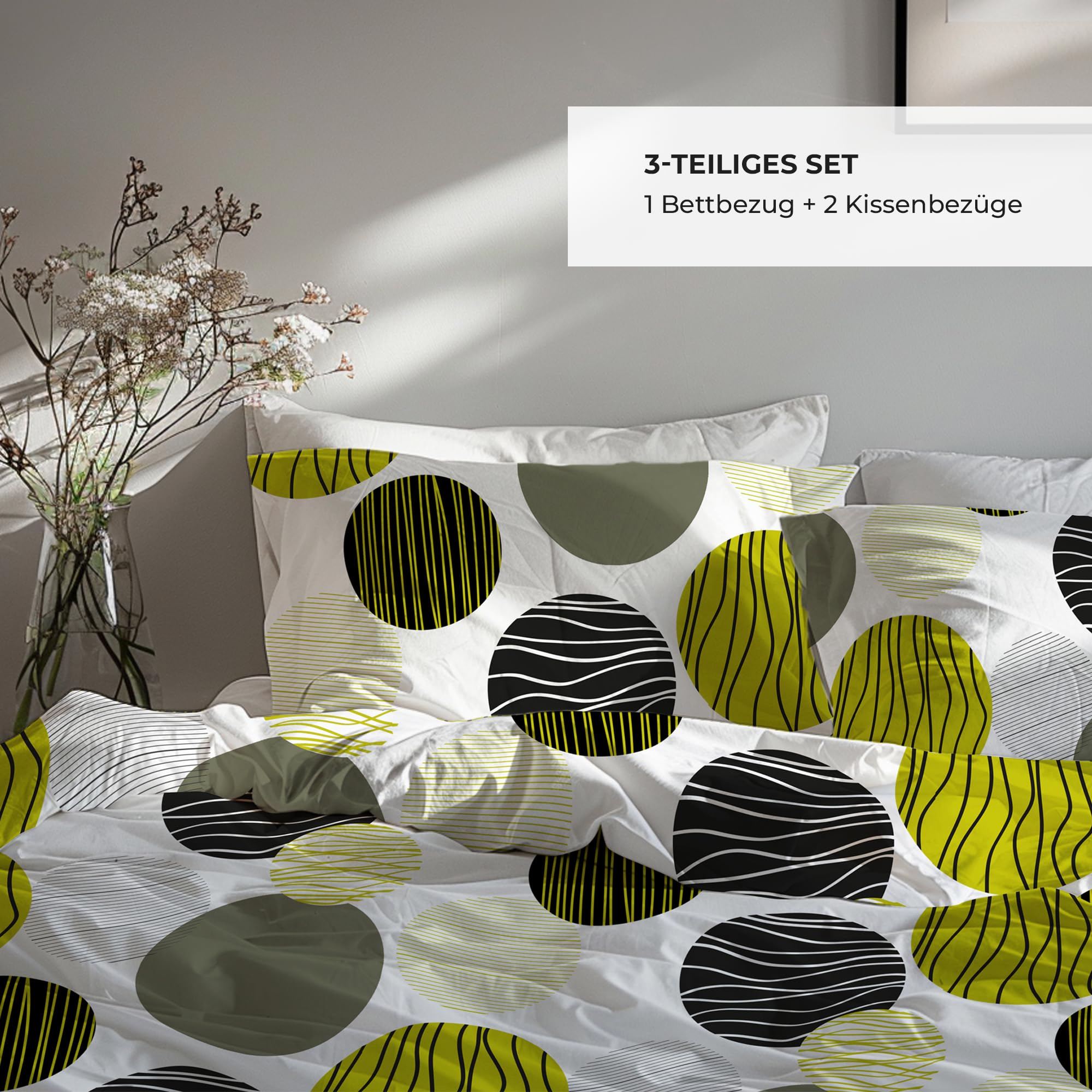 Ropa de cama premium de 200 x 200 cm, 100 % algodón transpirable con cremallera, color gris, lunares negros, 3 piezas, funda nórdica de 200 x 200 cm y 2 fundas de almohada de 80 x 80 cm