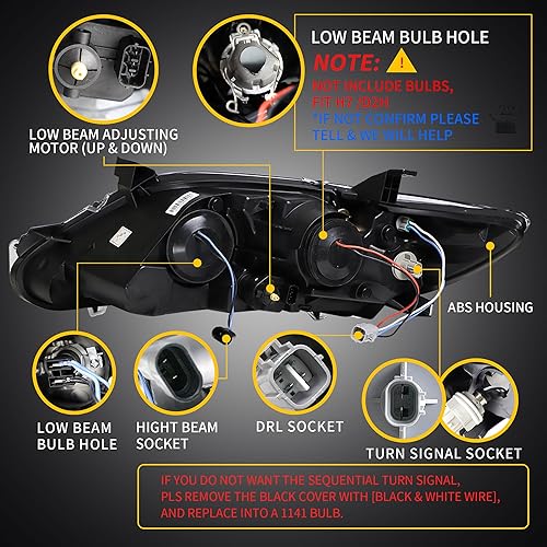 Miniatura 6 de VLAND - Faros delanteros LED compatibles con Toyota Camry 2010 2011 BaseLEXLEHybridSE Sedan, versión estadounidense, con señal de giro secuencial,