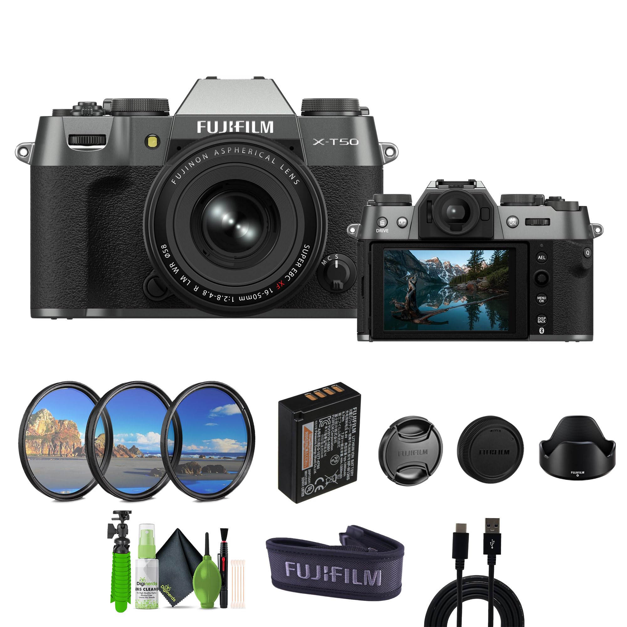X-T50 Mirrorless Digital Camera XF16-50mm F2.8-4.8 R LM WR Lens Bundle Kit with Accessories - Charcoal Silver
