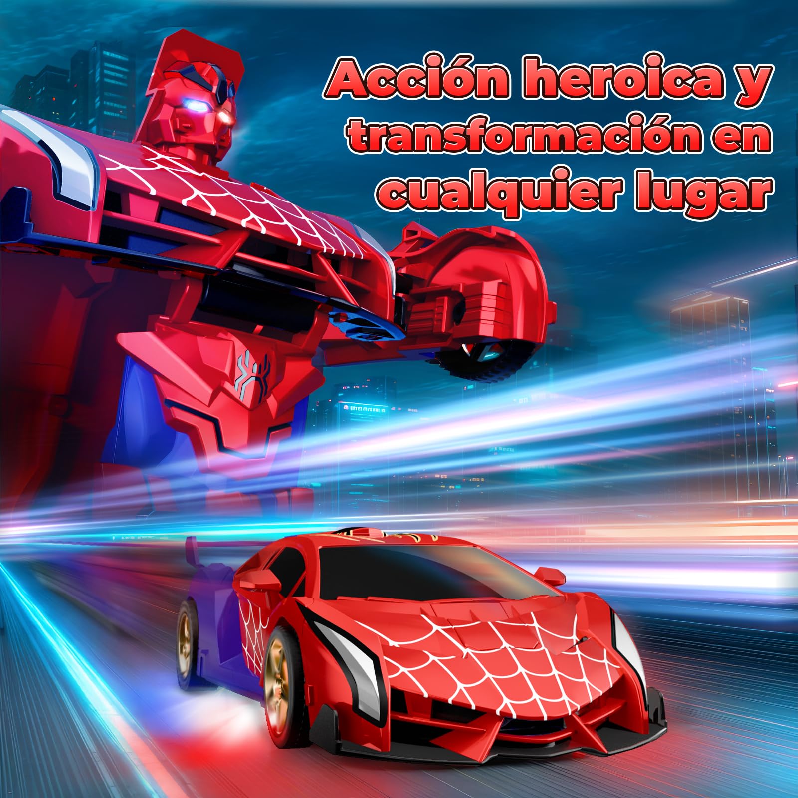 Coche Teledirigido Transform, Ojos Intermitentes & Luces Chasis, Coche RC 2,4GHz & Robot Rotación 360°, Juguetes Juegos para Niño Niños de 3 4 5 6 7 8 9 10 11 12 Años Regalo Cumpleaños Pascua