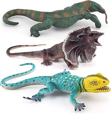 Komodo Dragon Figures Realistic Lizard Figures 3PCS Tropical Forest Animals Figurines Chameleon Toys School Project Model for Kids Toddlers Birthday Gift Cake Toppers