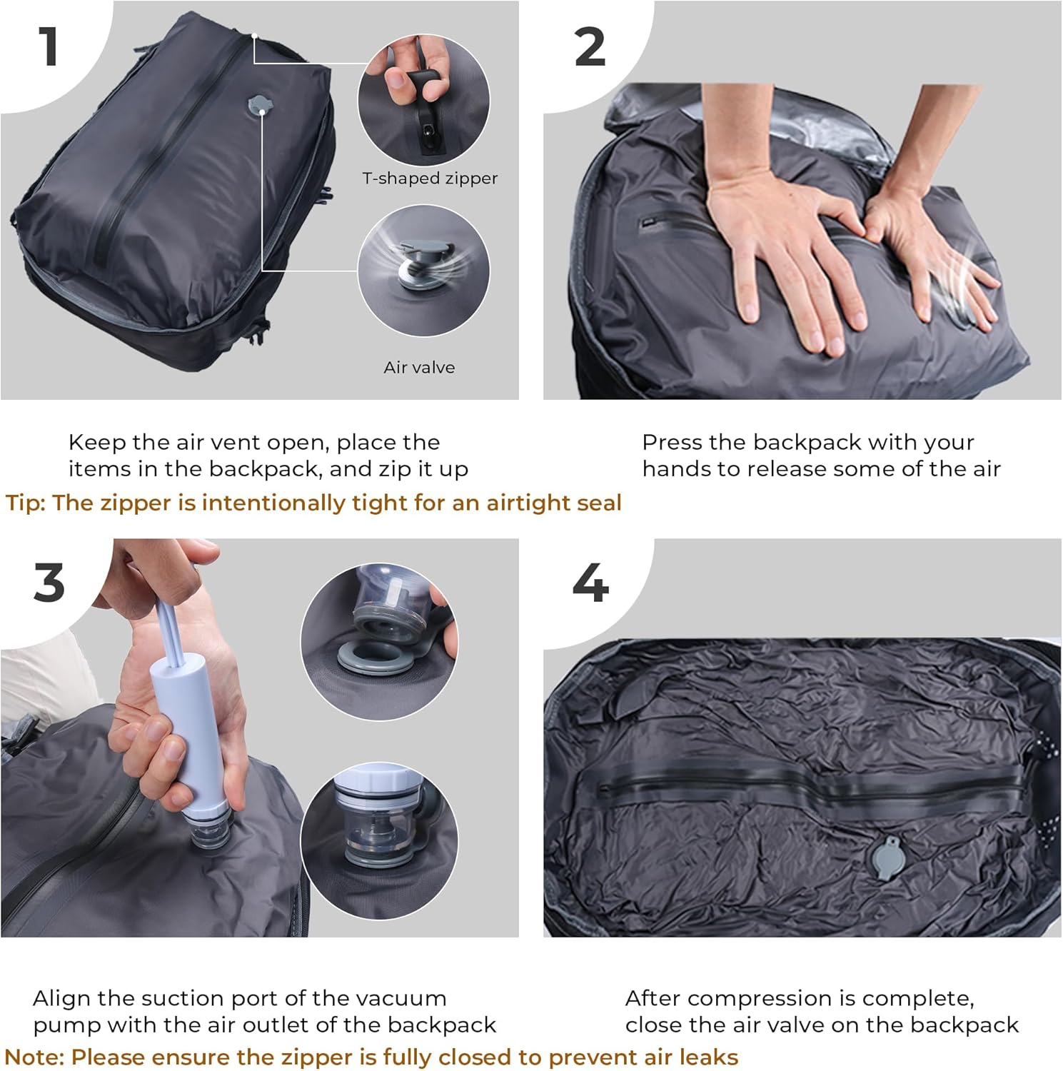 Vacuum Compression Backpack, Carry-On Size Travel Backpack with Vacuum System and Pump, Expands to 45L Packing Capacity, Fits 17” Laptop & 5–7 Days of Clothes, Water-Resistant Compression Backpack - Image 6