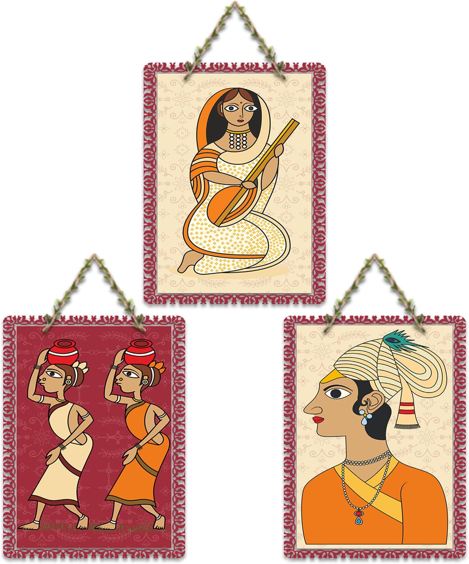 Artvibes Traditional Lifestyle Art Home Decorative MDF Wooden Wall Art for Home | Living Room | Office | Wall Art Painting For Hall | Graphic Artwork | Wall Poster | Unique Gift (WH_9625N), Set of 3