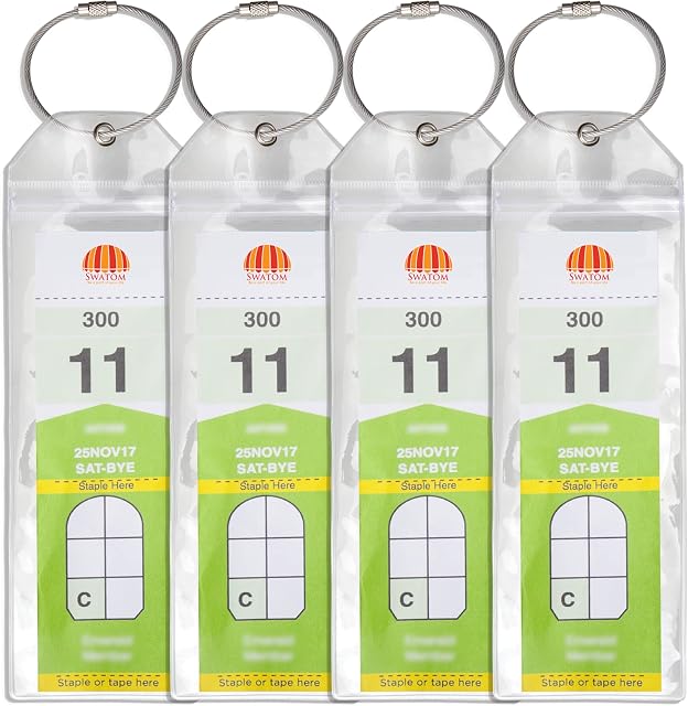 Swatom Cruise Luggage Tags PVC Holders -Waterproof-Clear Luggage Tag-Zip Seal-Etag Bag for Royal Caribbean & Celebrity 2023 & 2024 Cruise Line Ships with Steel Loops (7.9x2.5'' 4P)