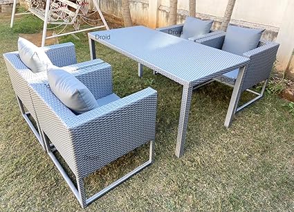 DIZAINAS Outdoor Rattan & Wicker 4 Seater Patio Dining Set for Outdoor Indoor Dining Room Balcony Restaurant Conversation Sets Garden Furniture Chairs and Table Without Glass Top (Grey) (4 Seater)