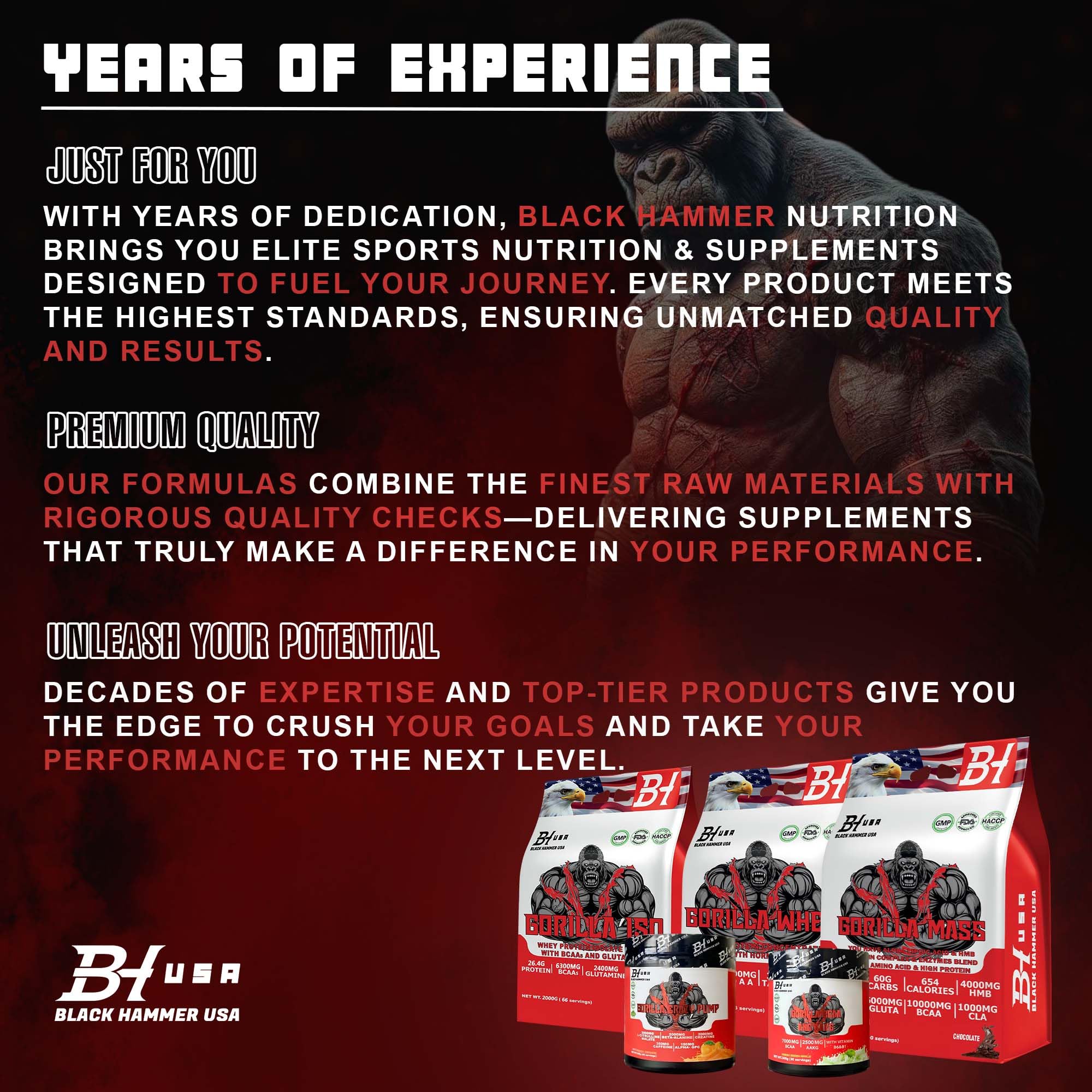 GORILLA Whey Protein 5KG + Free EAAs – Black Hammer USA Protein Powder for Muscle Growth & Recovery (5000g, Erdbeere)