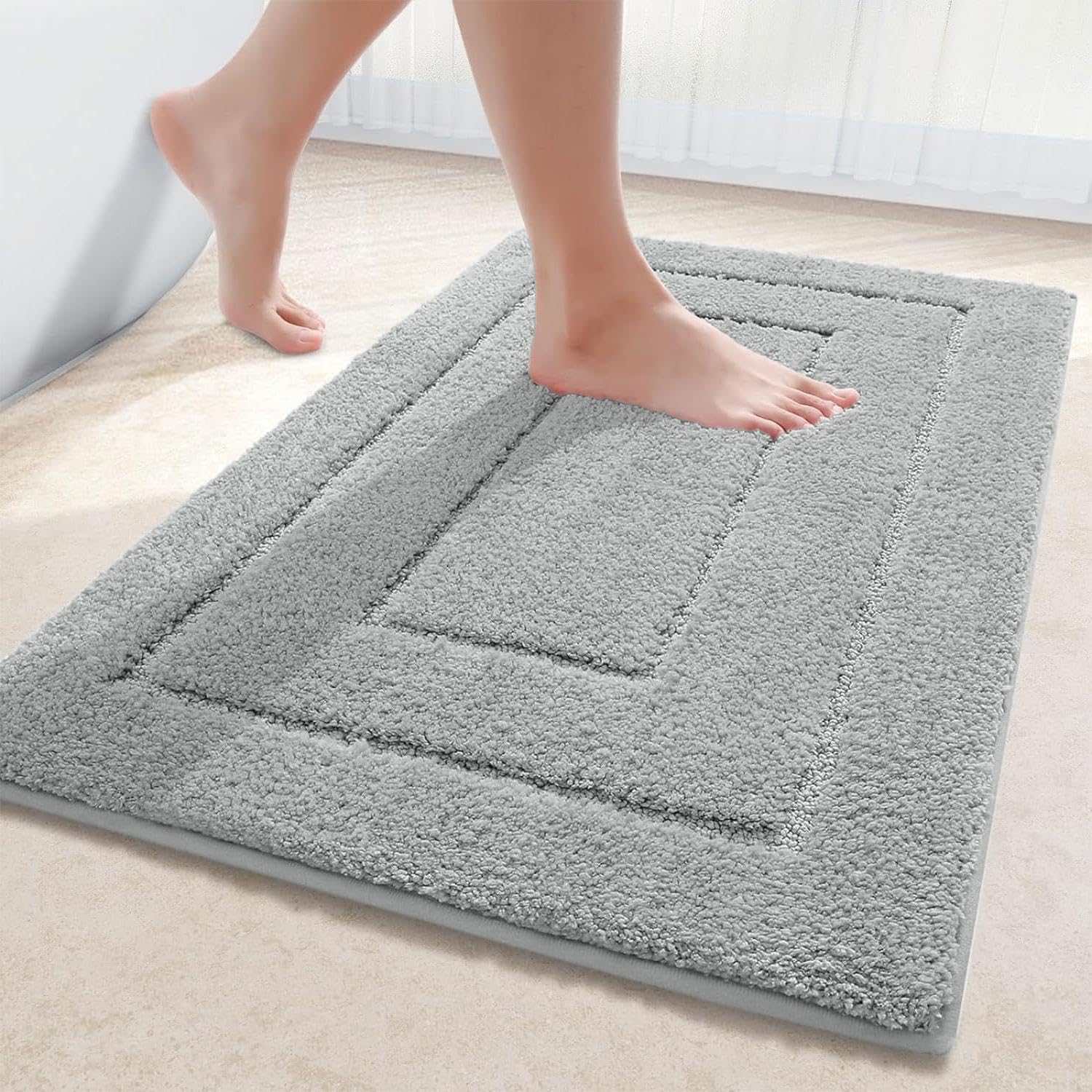smiry Microfibre Bath Mat, Extra Soft Absorbent Bathroom Mat, Non-Slip Fluffy Rugs for Shower Floor, Machine-Washable Bath Rug Foot Mat, 60 x 120 cm, Grey