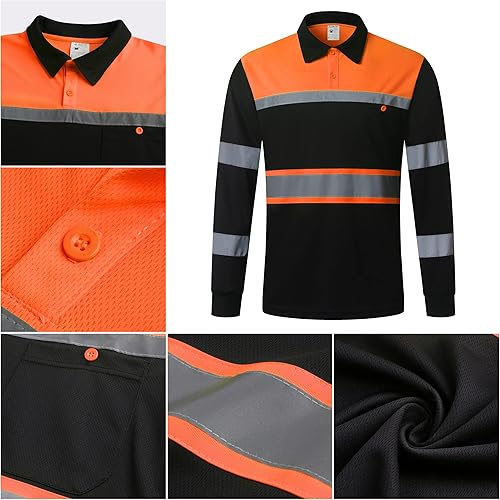 Miniatura 5 de Camisas de seguridad para hombre,Polo de hombre de alta reflexión con bolsillo,Ropa de trabajo de manga corta transpirable