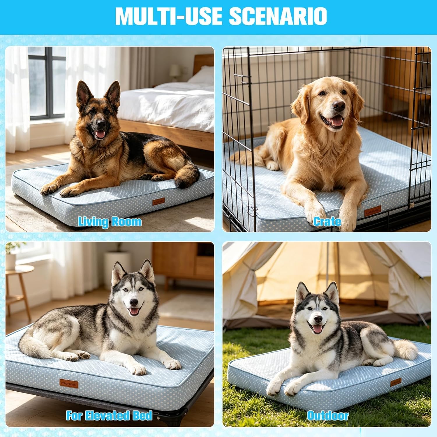 EXPAWLORER Dog Cooling Mat, 36 * 27in Upgraded Thick Non-Slip Bed Pad with Chill Soothing Fabric for Large Dogs Cats Pets in Summer Keep Cool, Portable Washable Kennel Bed with Waterproof Inner Cover