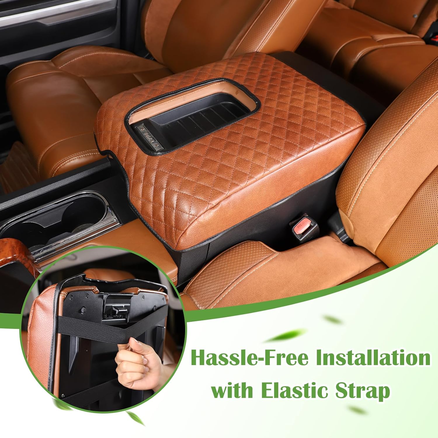 Car Center Console Armrest Cover Pad Fit for Toyota Tundra 2007-2021 Waterproof Leather Seat Armrest Box Cushion Pad Protector (Brown)