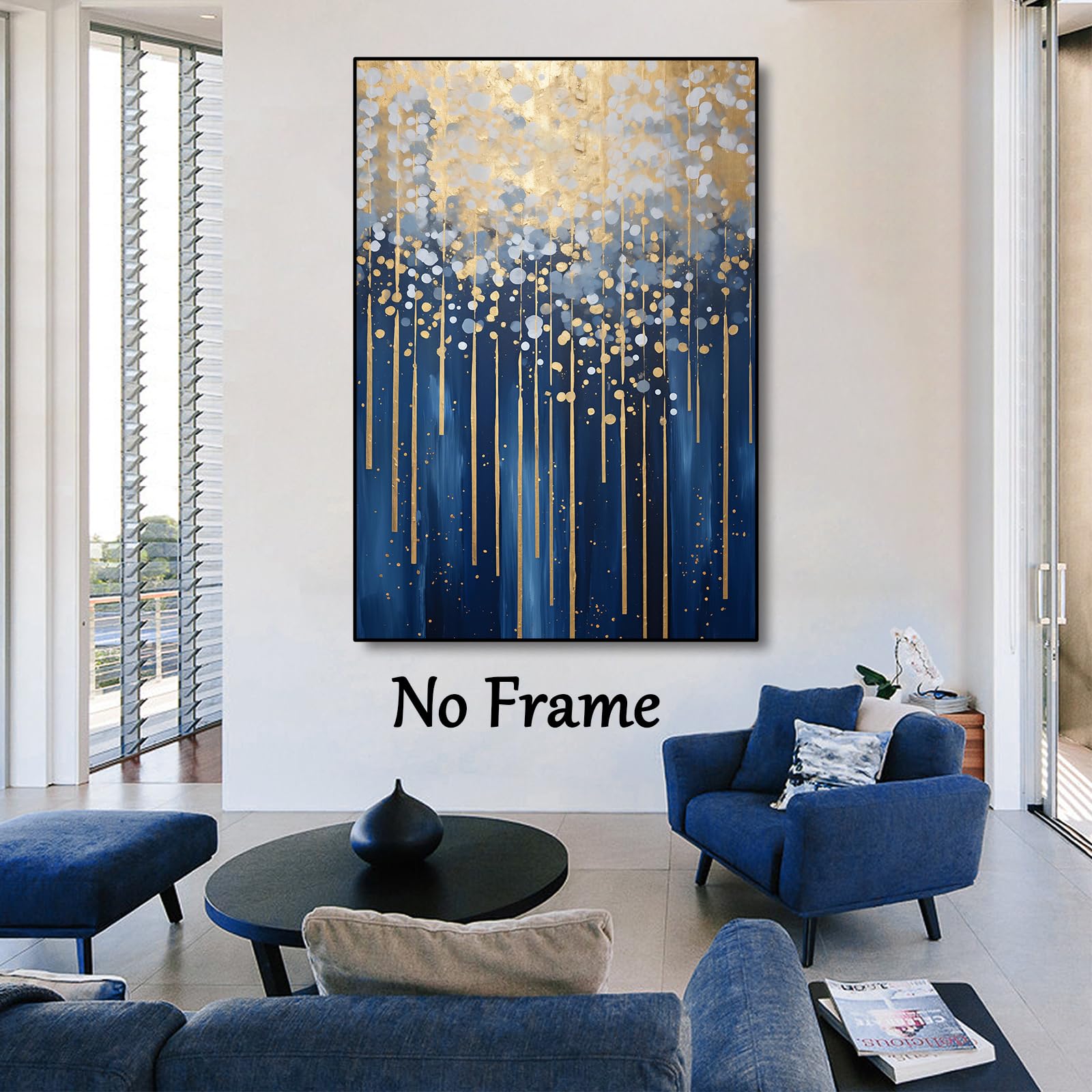 Amazon.co.jp: ブルーゴールド抽象ウォールアート ネイビー
