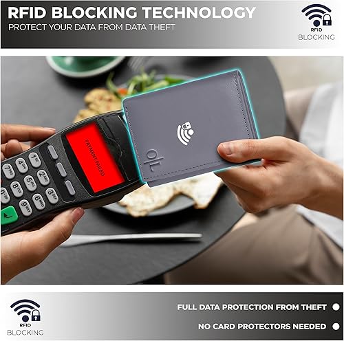 Miniatura 3 de Billetera triple de cuero real para hombre, billetera RFID delgada, 9 tarjetas de crédito, 2 compartimentos de identificación, regalo para hombres