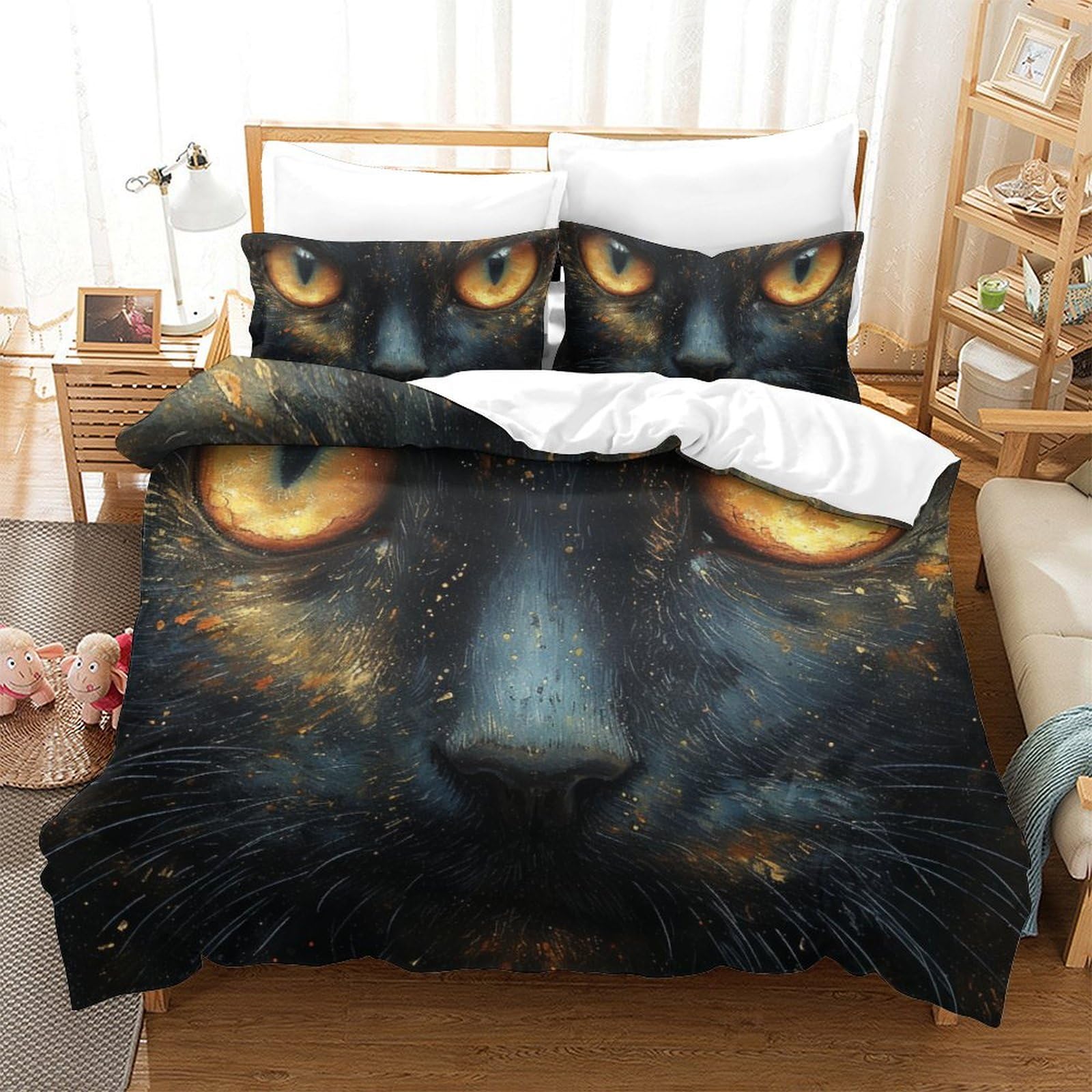 Housse de couette chat imprimé 3D en microfibre super douce et respirante pour lit King