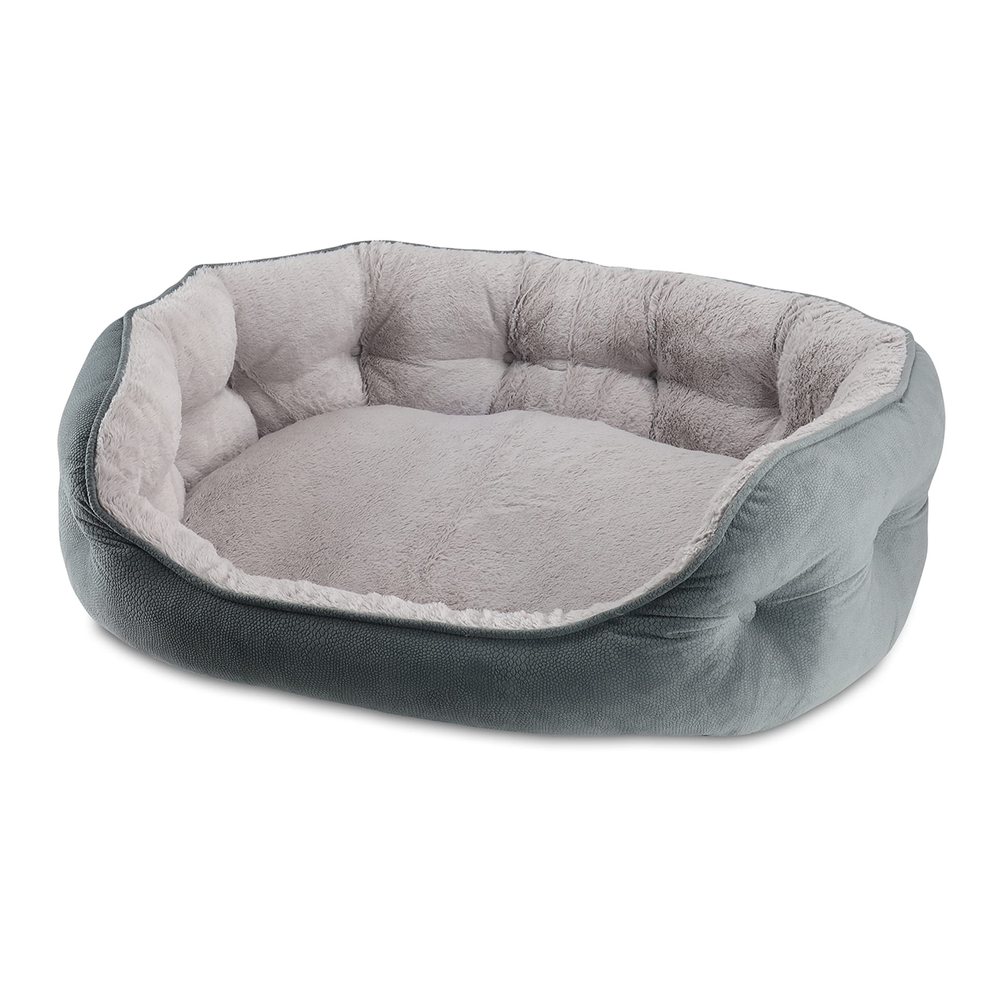 Paws and Claws Arlee Cozy Oval Round Cuddler Pet Dog Bed - Memory Foam - Chew Resistant - Assembled USA, Medium/Large, Gray