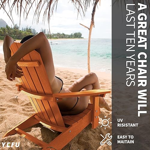Miniatura 5 de YEFU Sillas Adirondack de plástico resistentes a la intemperie, sillas de patio de 5 pasos de fácil instalación, como madera real, ampliamente