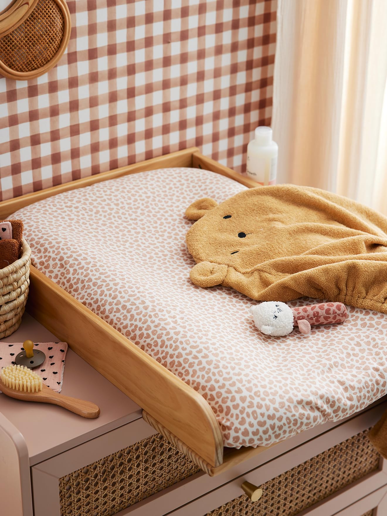 VERTBAUDET 2er-Set Frottee-Schonbezüge für Baby Wickelauflage braun/lovely leo