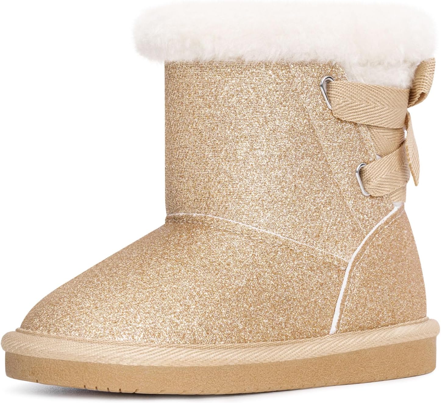 KRABOR Toddlers/Little Girls Boots,Glitter Warm Winter Snow Shoes with Cotton Lining and Cute Bow
