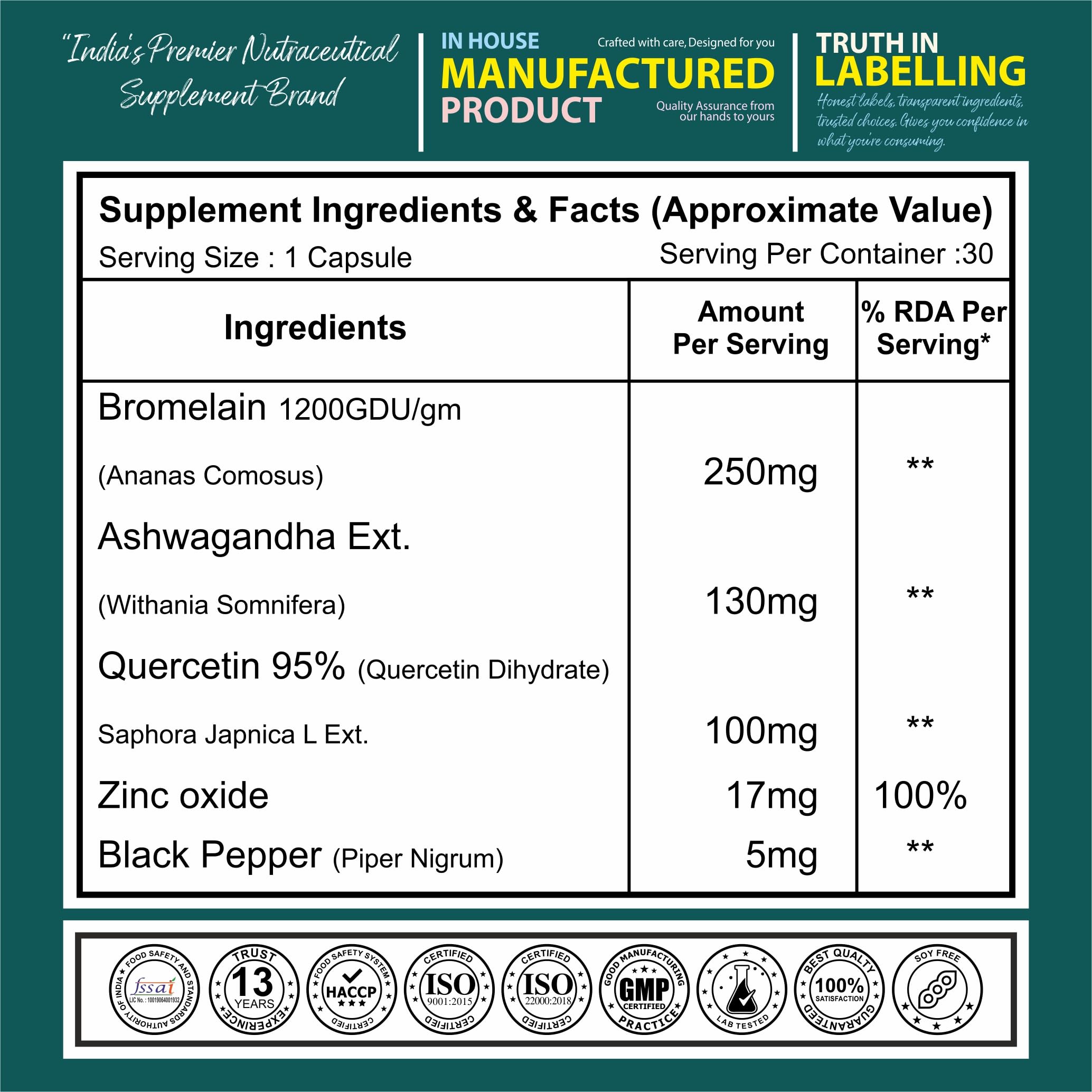 NutraMarck Quercetin With Bromelain Capsules | Natural Flavonoid | For Immune & Respiratory Health Support | For Men & Women | Non-GMO, No Added Sugar & Gluten Free - 30 Capsules 4
