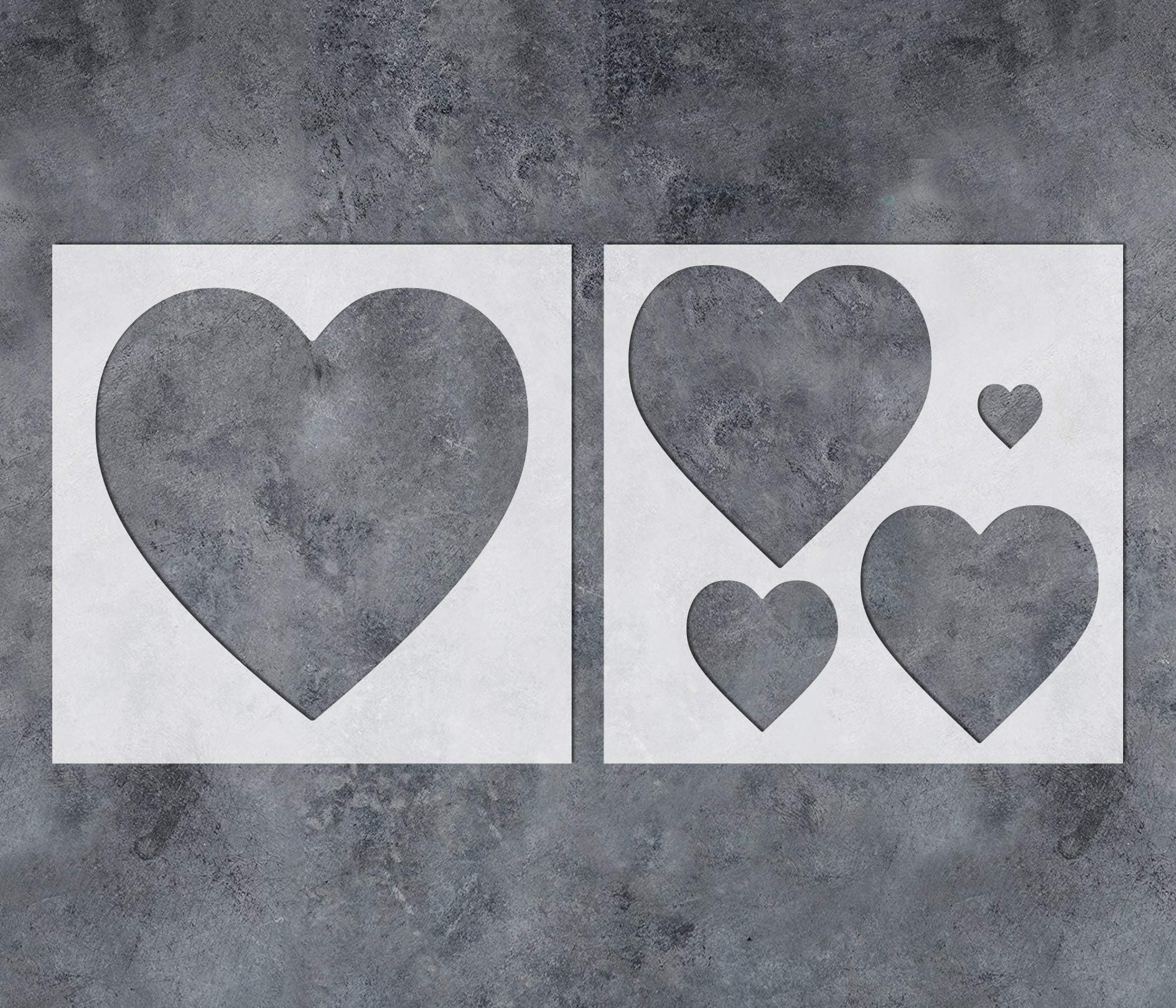 G GSS DesignsHeart Wall Stencil (2 Pack) - Reusable Plastic Stencils for Painting on Wood Wall Home Decor Baby Kids Nursery (12x12Inch) - Assorted Size Love Hearts