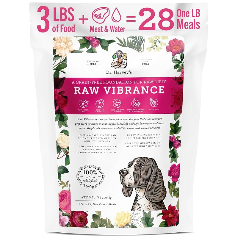 Mistura base desidratada sem grãos para dieta raw de cães Raw Vibrance Dr. Harvey's 1,36 kg