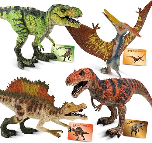 Zippytots 4 PCS Large Dinosaur Toys for Kids 3-5 Realistic Dinosaur Figures with Movable Parts & Learning Cards- Big Dino Toys for Kids 5-7 Ideal Gift for Toddlers Boys Girls Ages 3+