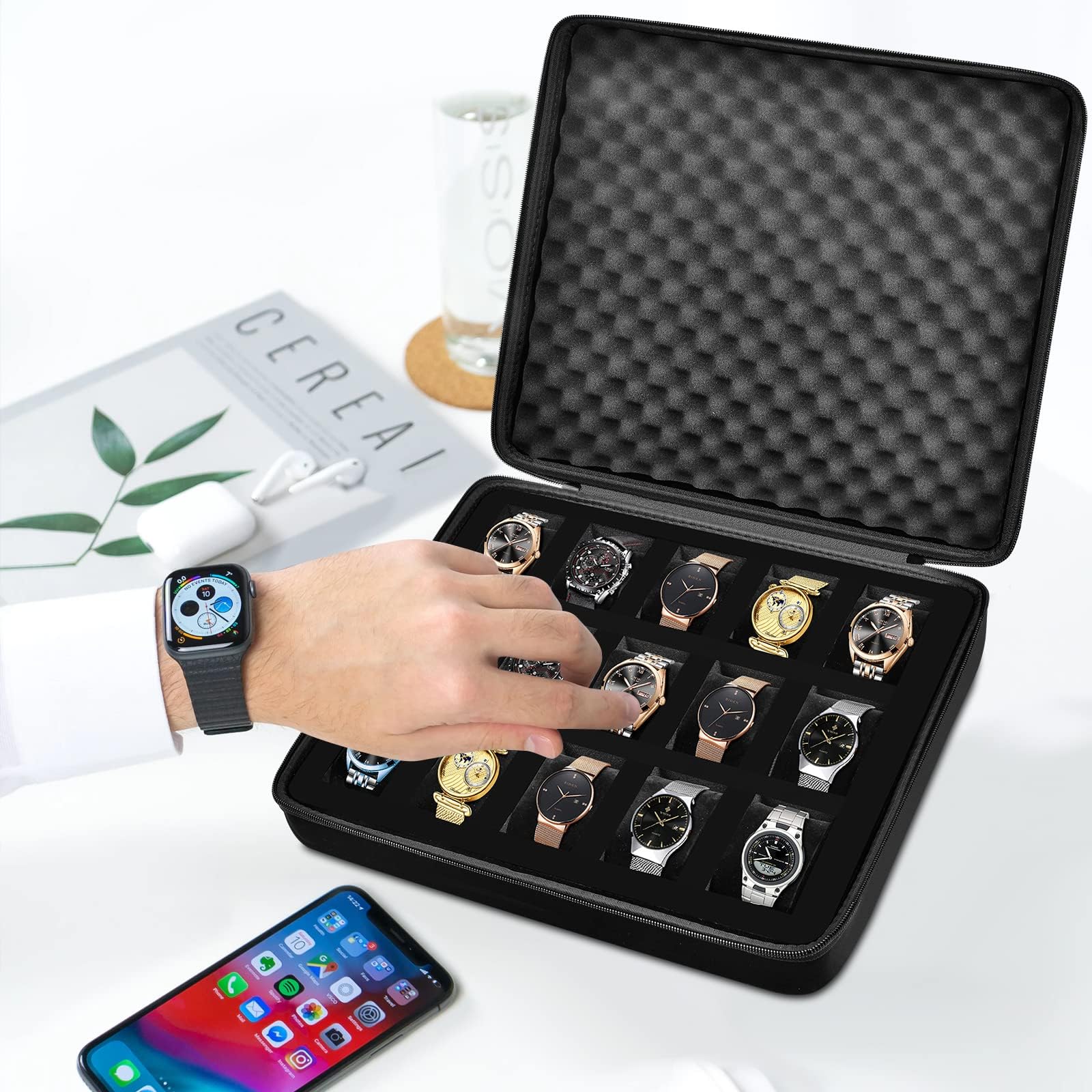 Comecase 15 Slot Watch Travel Case for Men Women, Portable Watch Organizer view 9