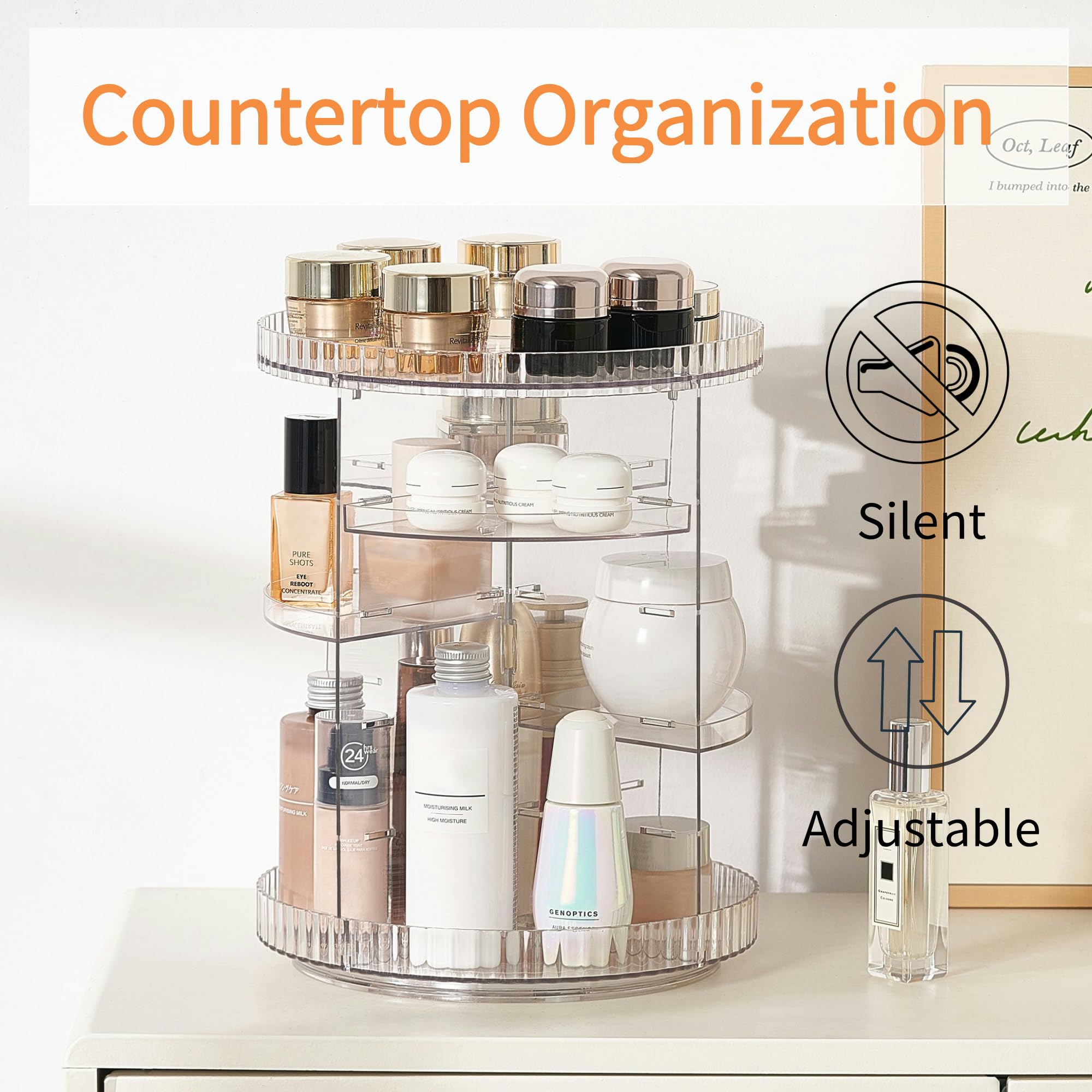 vacane Clear Rotating Makeup Organizer,8 Adjustable Layers Vanity Organizer Skincare Storage,Cosmetic Display Case 360° Stabilizly Spinning Multi-Function Storage for Bathroom and Bedroom Countertop