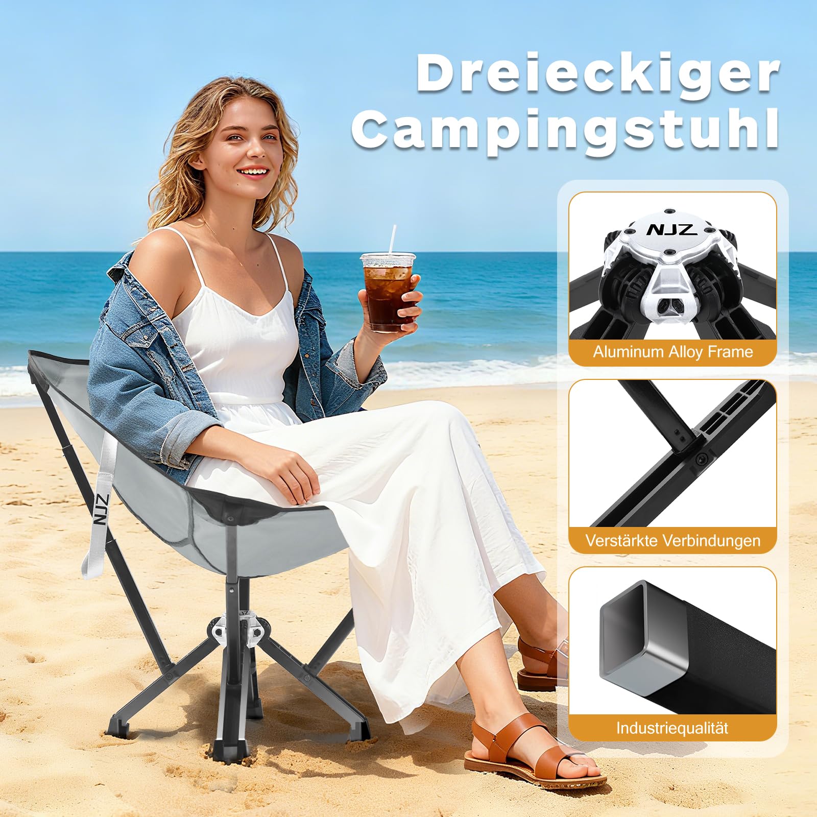 Campingstuhl 200LBS Campingstuhl Faltbar Stark Robust Leichtgewicht Klappstuhl Camping Leicht Im Freien Schnelle Einrichtung With Tragetasche Faltstuhl Camping für Garten Picknick Silber (Grau, A)