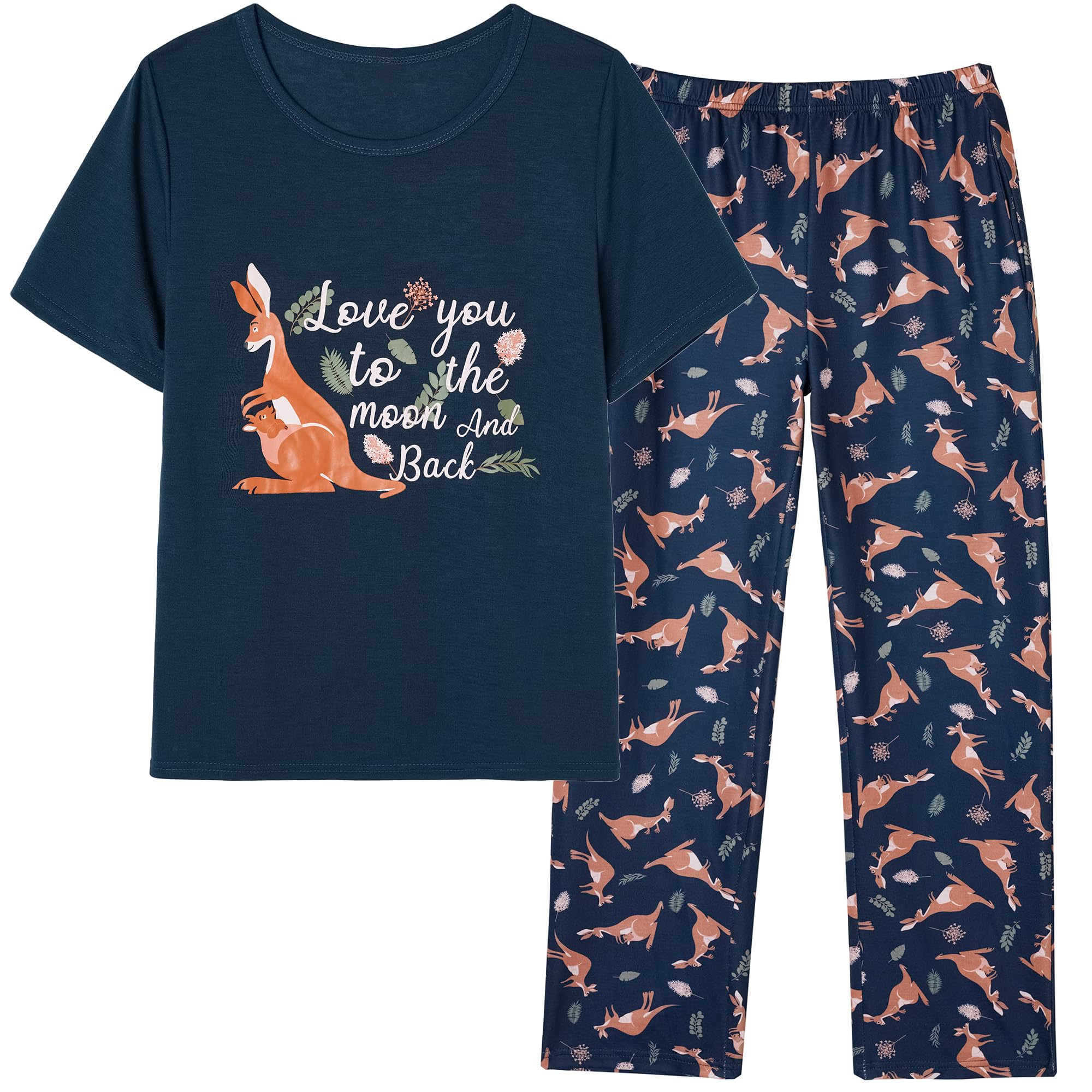 Vopmocld Big Girls' 2-Piece Pajama Set – Cartoon Print Short Sleeve Top With Shorts & Long Pants