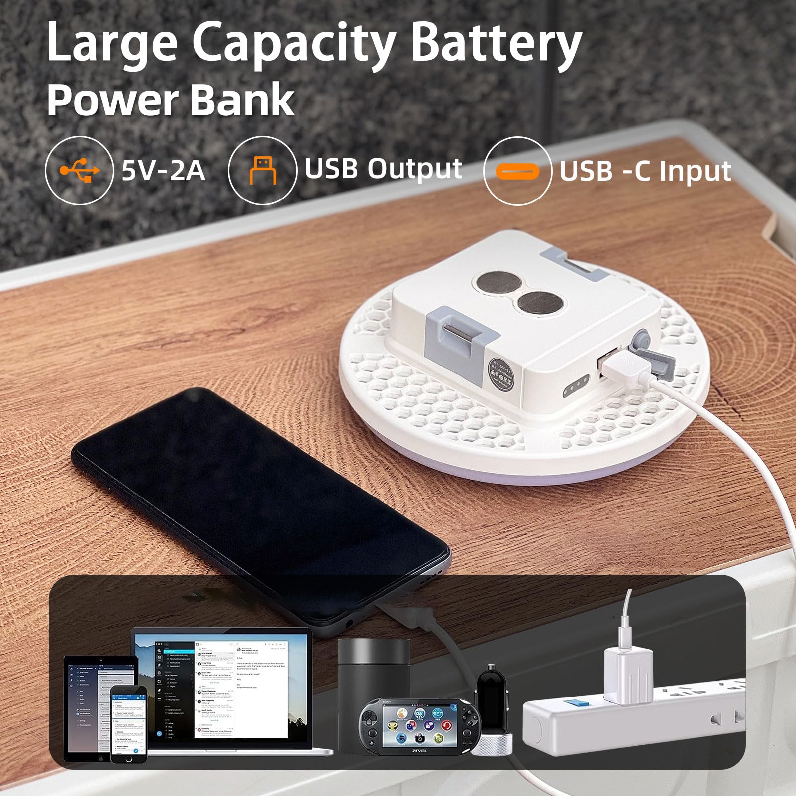 Lanterna da campeggio con batteria ricaricabile da 18800 mAh, luce LED ultra luminosa da 60 W con 3 modalità, illuminazione portatile impermeabile per tenda per emergenza all'aperto ed escursionismo