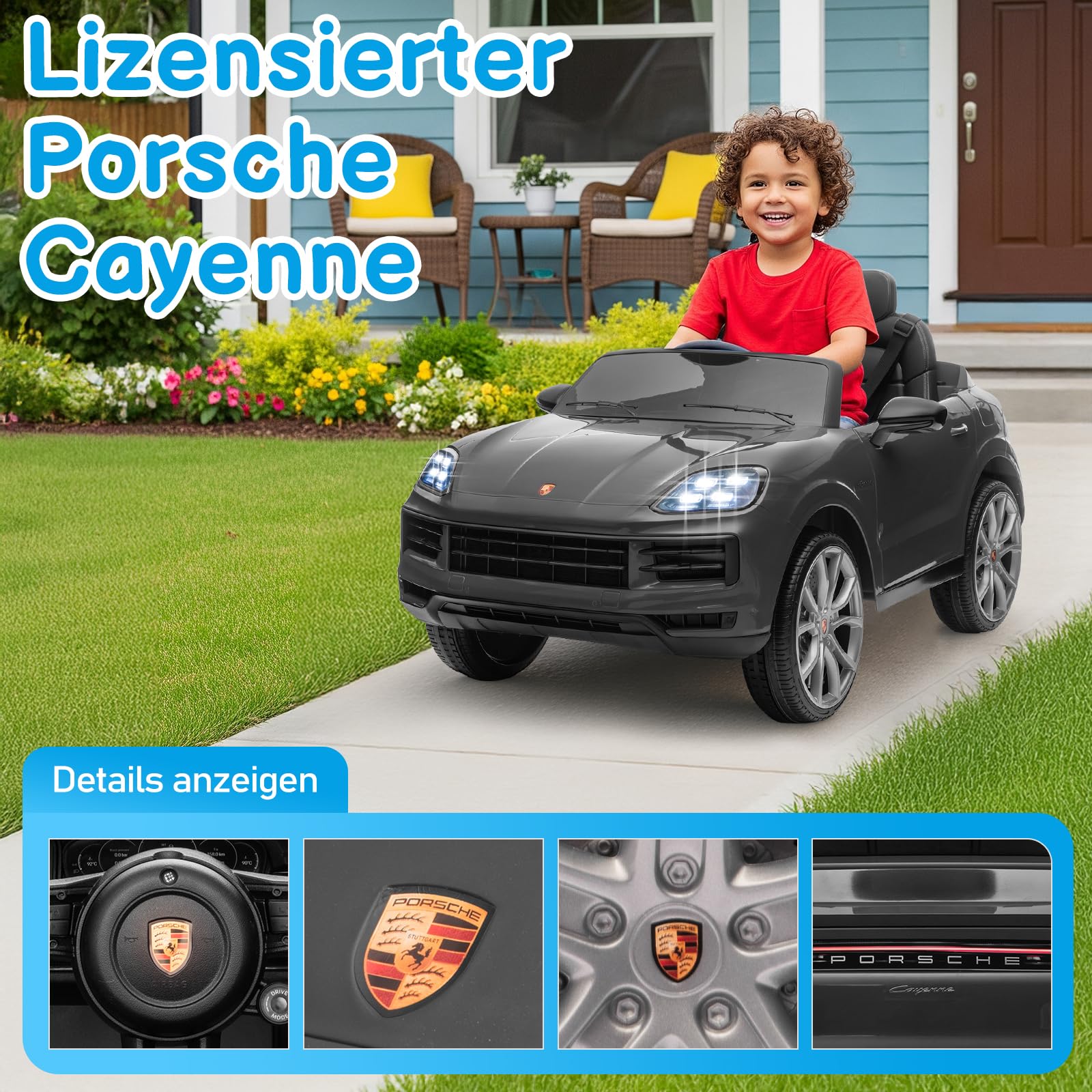 LALAHO Kinder Elektroauto 12V Kinderauto Elektrisch 2,4G-Fernbedienung, Elektrofahrzeuge 2-türig mit MP3, Musik, Hupe, LED-Leuchten (Grau)