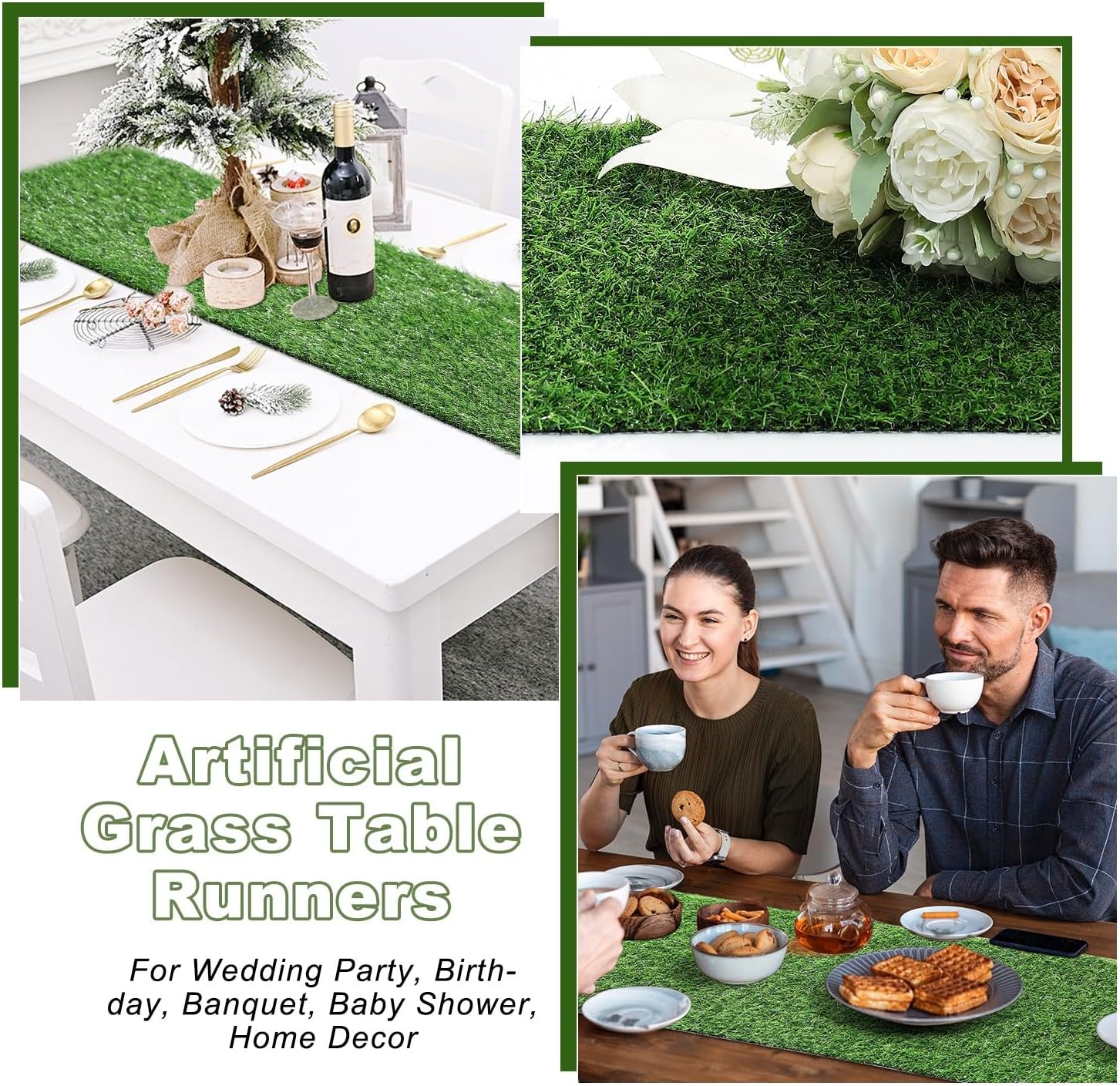 Artificial Grass Table Runners-13 x 120 Inches Faux Grass Table Runner for Golf Themed Party,Synthetic Turf Table Runner for Wedding Party, Birthday, Banquet, Baby Shower, Home Decor