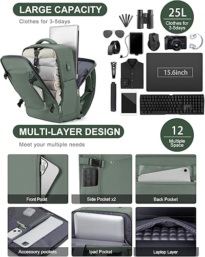 Miniatura 6 de WONHOX Mochila de viaje para mujeres y hombres, mochila para laptop con compartimento para zapatos, mochila impermeable para senderismo