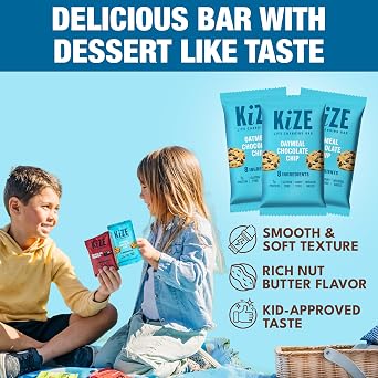 KiZE Energy Bars - Oatmeal Chocolate Chip - 20-Count - Gluten Free, Dairy Free, Non-GMO, and High Protein Meal Replacement Energy Bars, Clean and Simple Food Ingredients - 7g High Protein Snacks (20 Count)