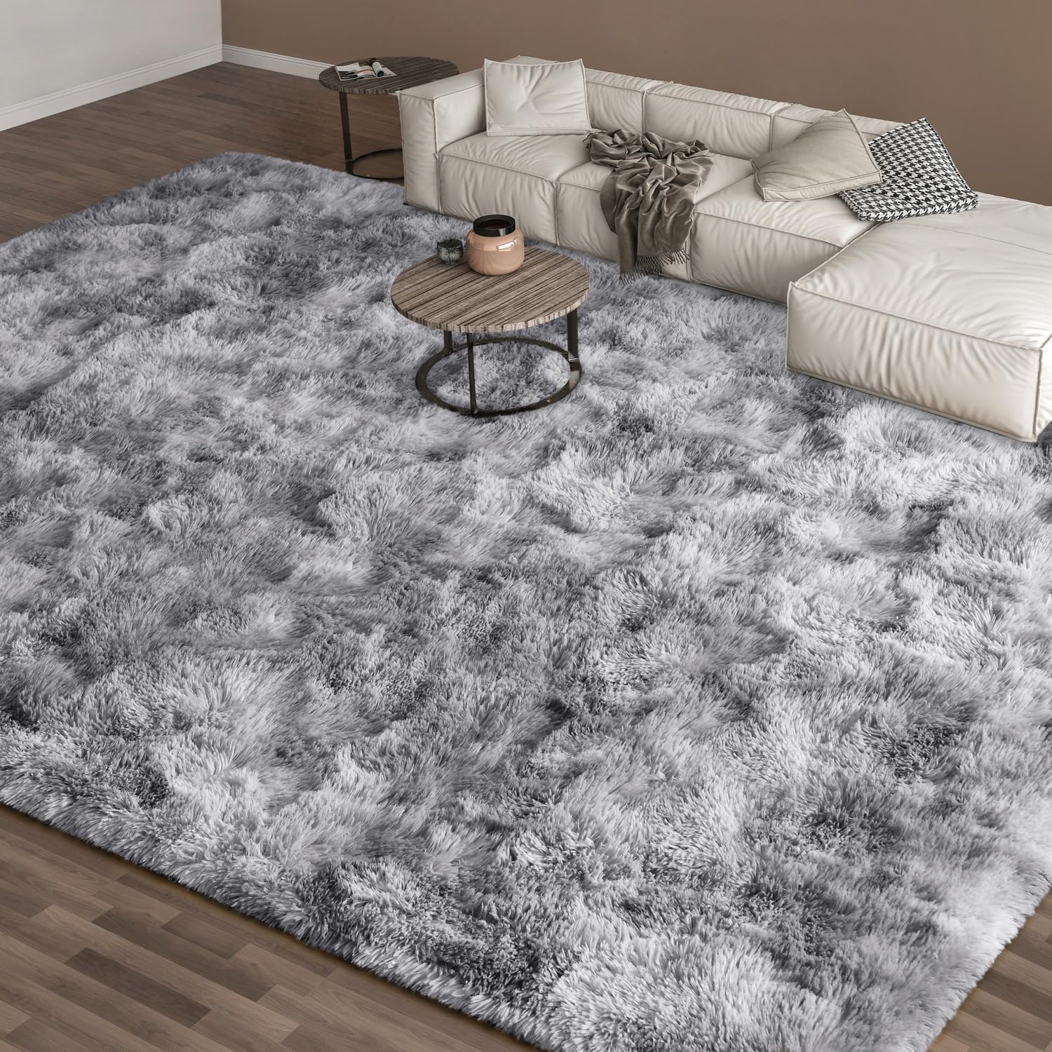 EVOIONOS 8x10 Washable Large Area Rug Living Room, Fluffy Shag Rug Bedroom, Ultra Soft Plush Non Slip Carpet Indoor Floor Bedside Nursery Kids Girls Room Dorm Home Decor Aesthetic Tie-Dyed Light Grey Tie-dyed Light Grey 8' x 10' (Rectangular)