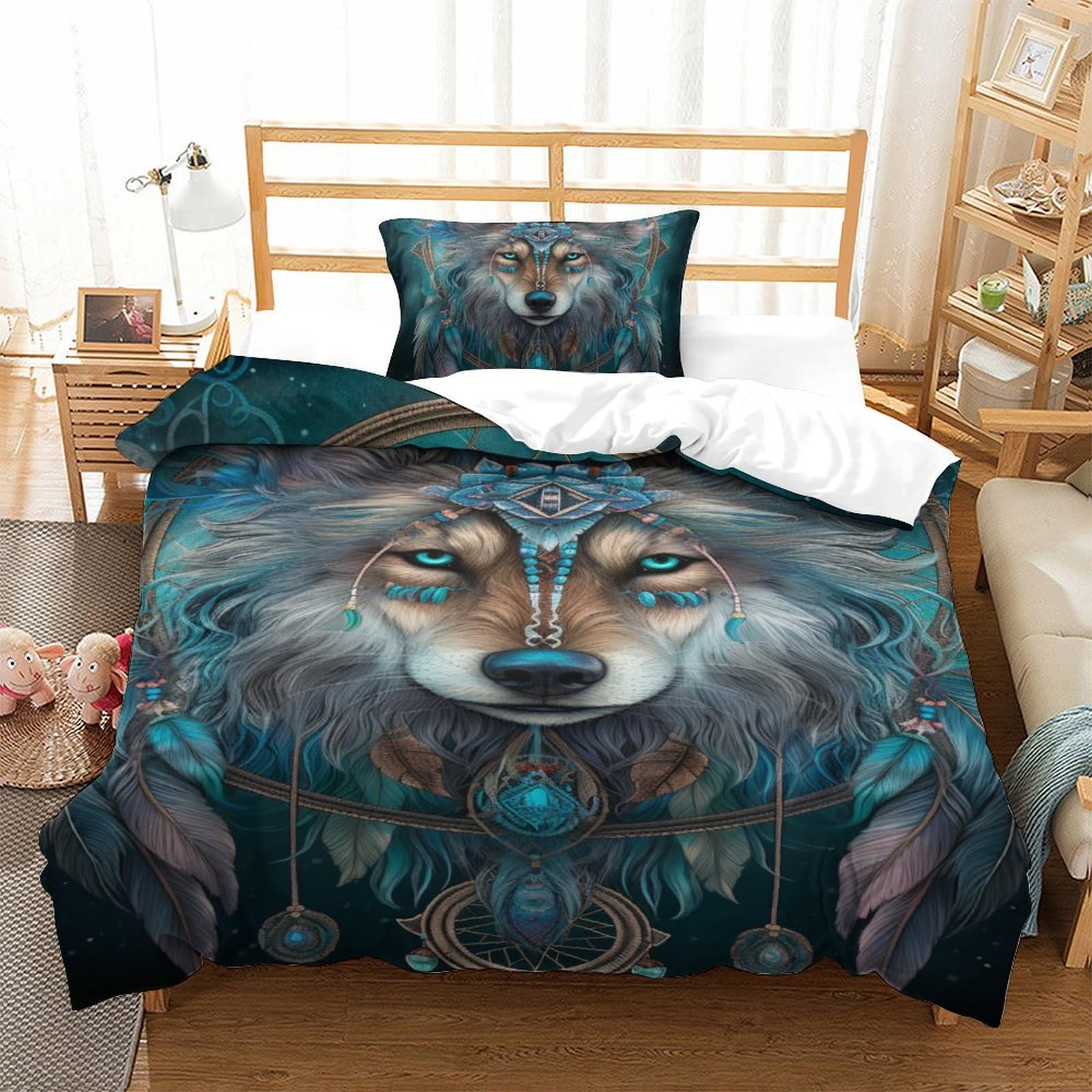 Housse de couette loup lit simple parure de lit douceur absolue enfant