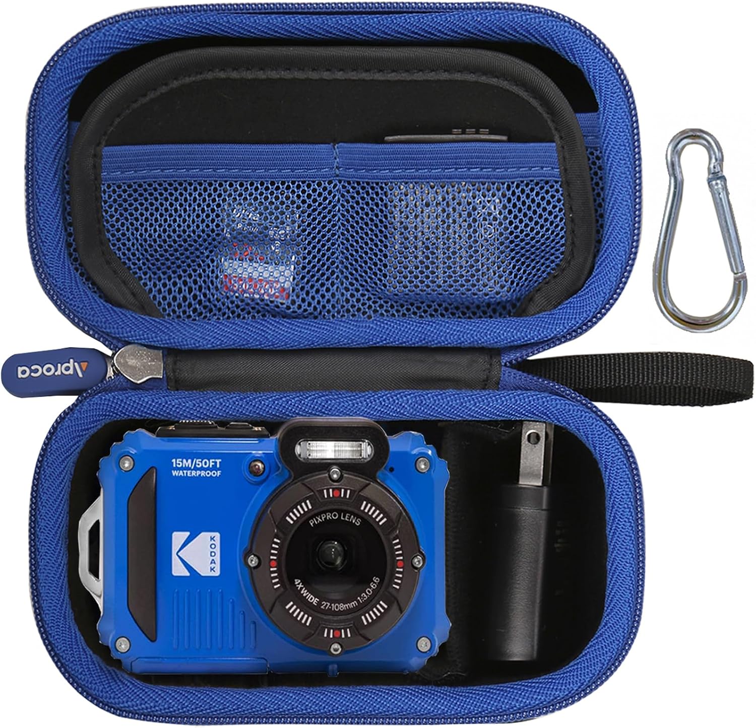 Aproca Case Compatible with KODAK PIXPRO WPZ2 Rugged Waterproof Digital Camera, Portable Storage Bag for Accessories -Blue zipper (Case Only)