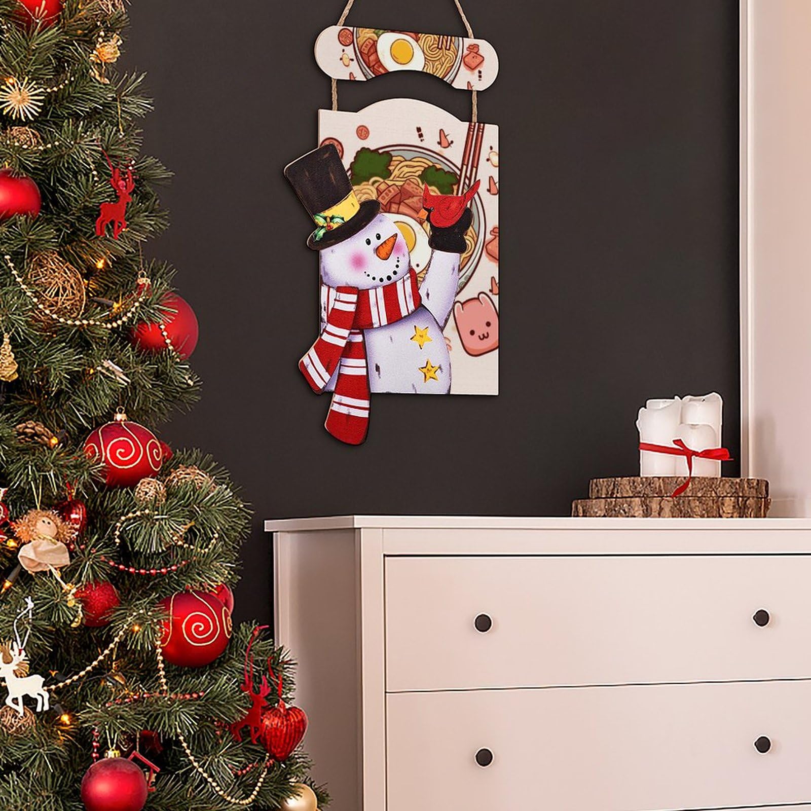 VFKLT Pittura da appendere con pupazzo di neve di Natale, in legno, decorazione invernale, deliziosa decorazione natalizia da parete
