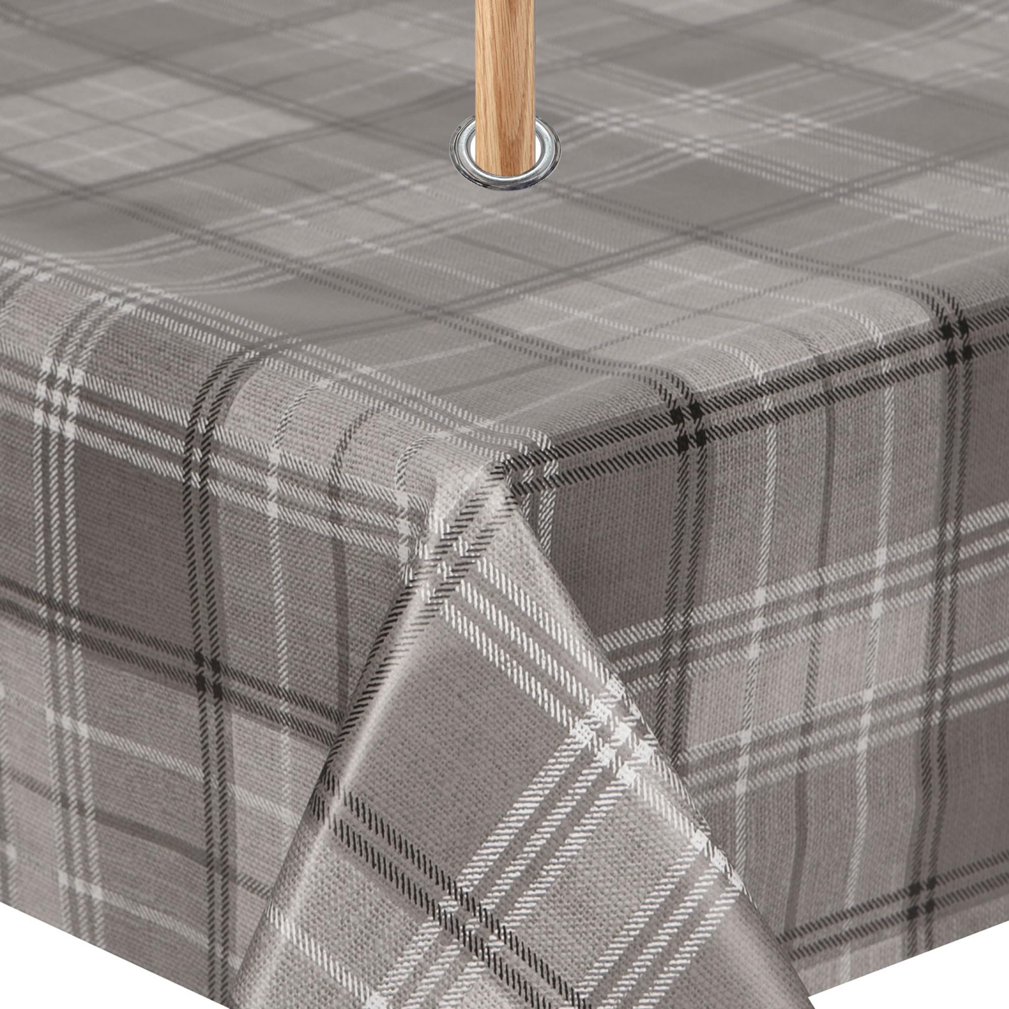 QPC Direct Wipe Clean Waterproof Outdoor Garden Tablecloth with Parasol Hole (Tweed Grey, Rectangle 140 x 200cm)