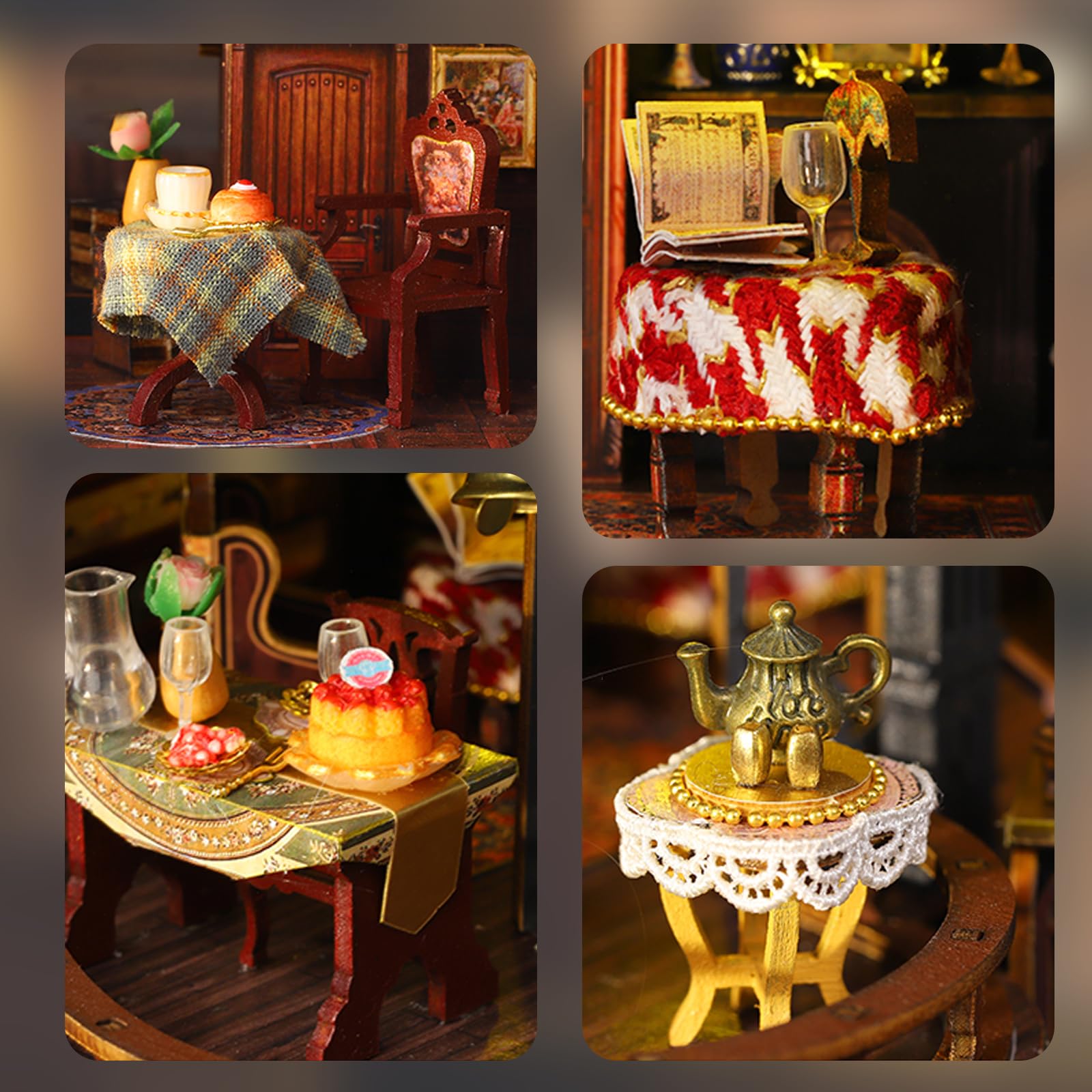 Kit fai da te per casa delle bambole in miniatura, fatto a mano, mini casa delle bambole 3D con mobili e luce calda a LED, kit di mobili in legno, decorazione per libri, libreria, idea regalo per