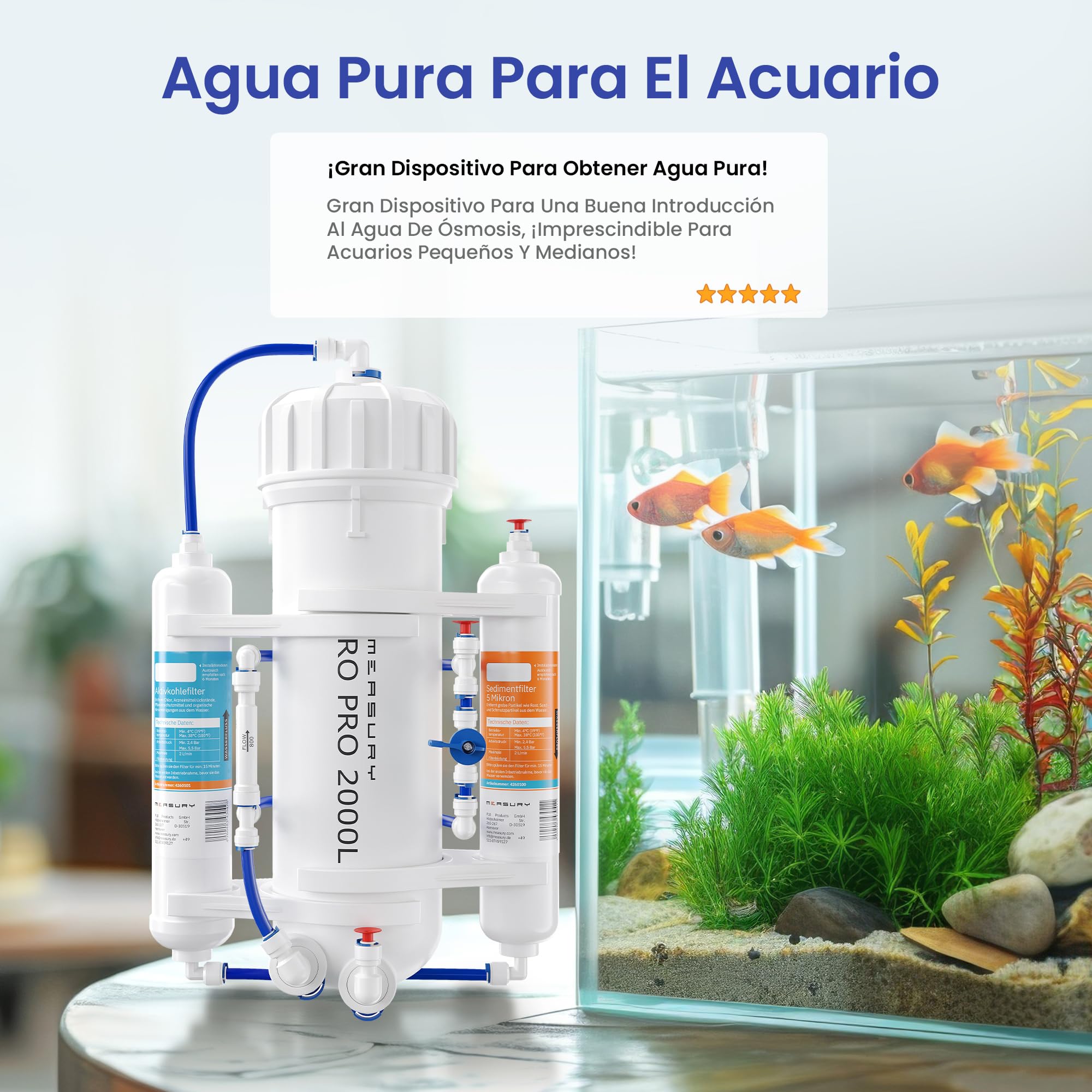 Measury Sistema de Osmosis Inversa para Acuario - Hasta 2000 Litros por Dia | Acuario sistema de ósmosis inversa, planta de ósmosis para producir agua de ósmosis