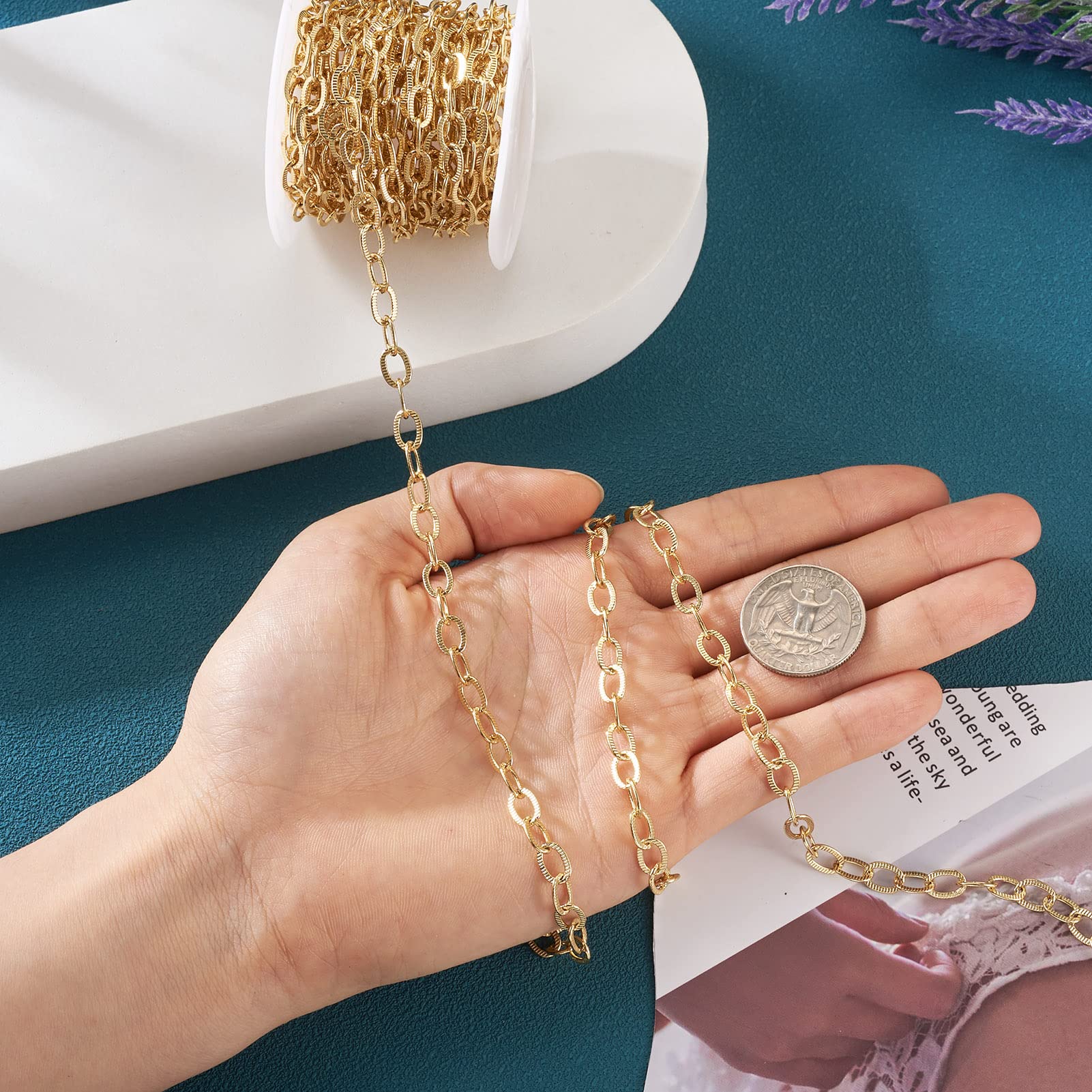 Amazon.com: Pandahall 16.4 Feet Brass Textured Cable Chain Link Real 18K  Gold Plated Soldered Twisted Chain 8x5.7x0.8mm with Spool for DIY Necklace  Jewelry Making : Arts, Crafts & Sewing