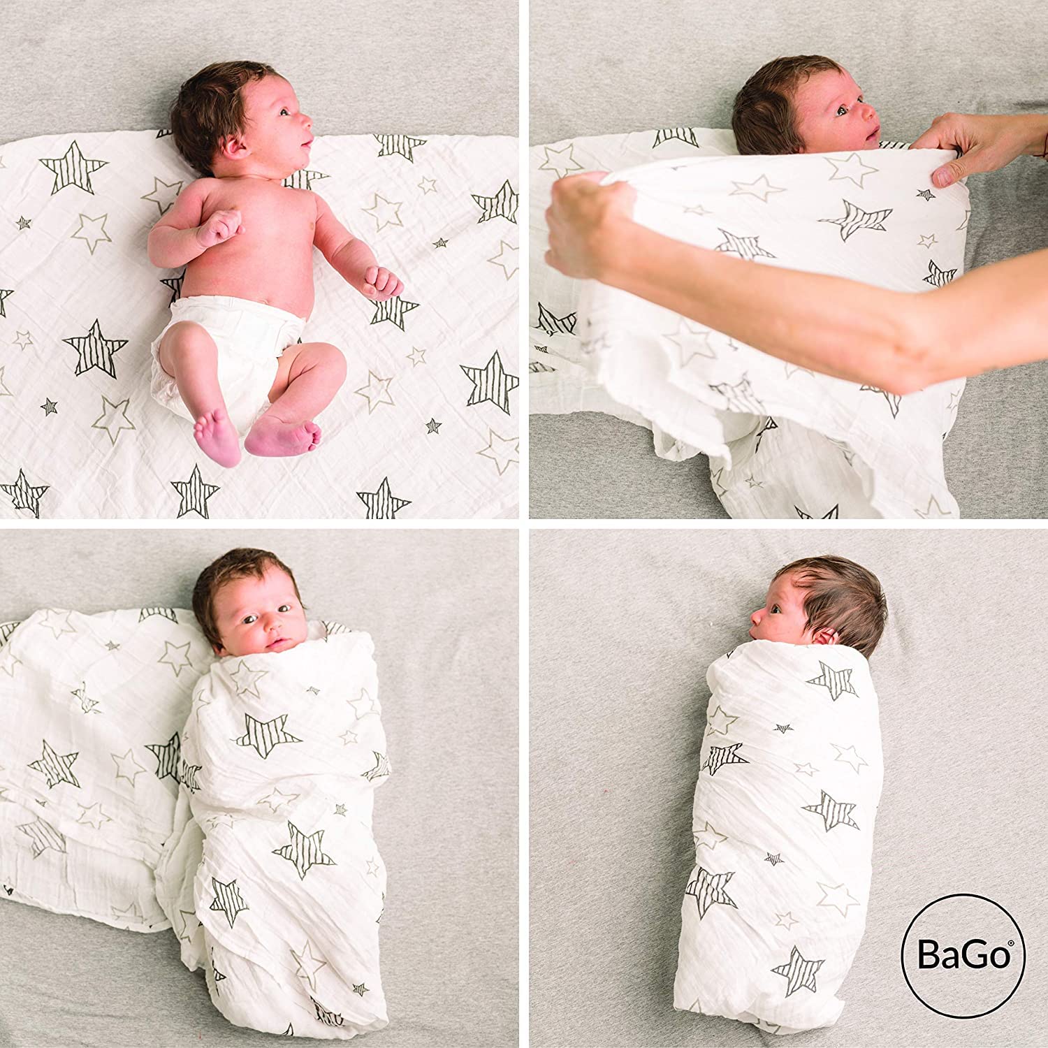 Mussole Neonato Bago® - 100% Cotone Biologico Certificato Gots - 120 X 120 - Mussola Copertina Lenzuola Culla Neonati - 2 Fantasie - Sacchetto Protettivo Da Trasporto - Regalo Bebe Per Bimba E Bimbo