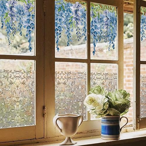 Miniatura 5 de Calcomanías estáticas de flores para ventana, calcomanías para vidrio, calcomanías de teñido floral para el hogar, calcomanías de glicina azul