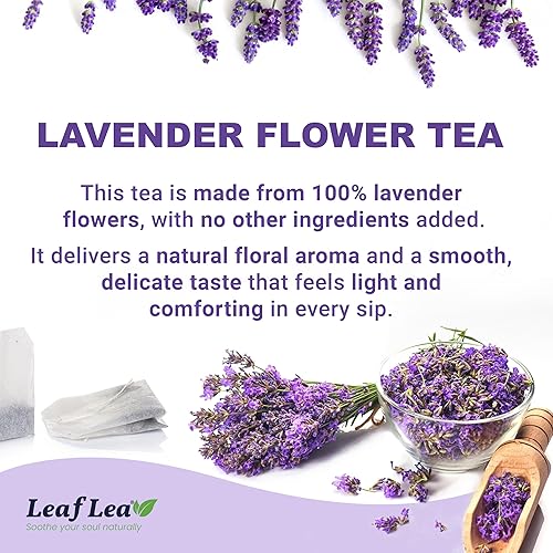 Miniatura 3 de LeafLea 40 bolsas de té de lavanda de primera calidad, flores de lavanda naturales, té de hierbas de lavanda con delicado aroma floral y sabor